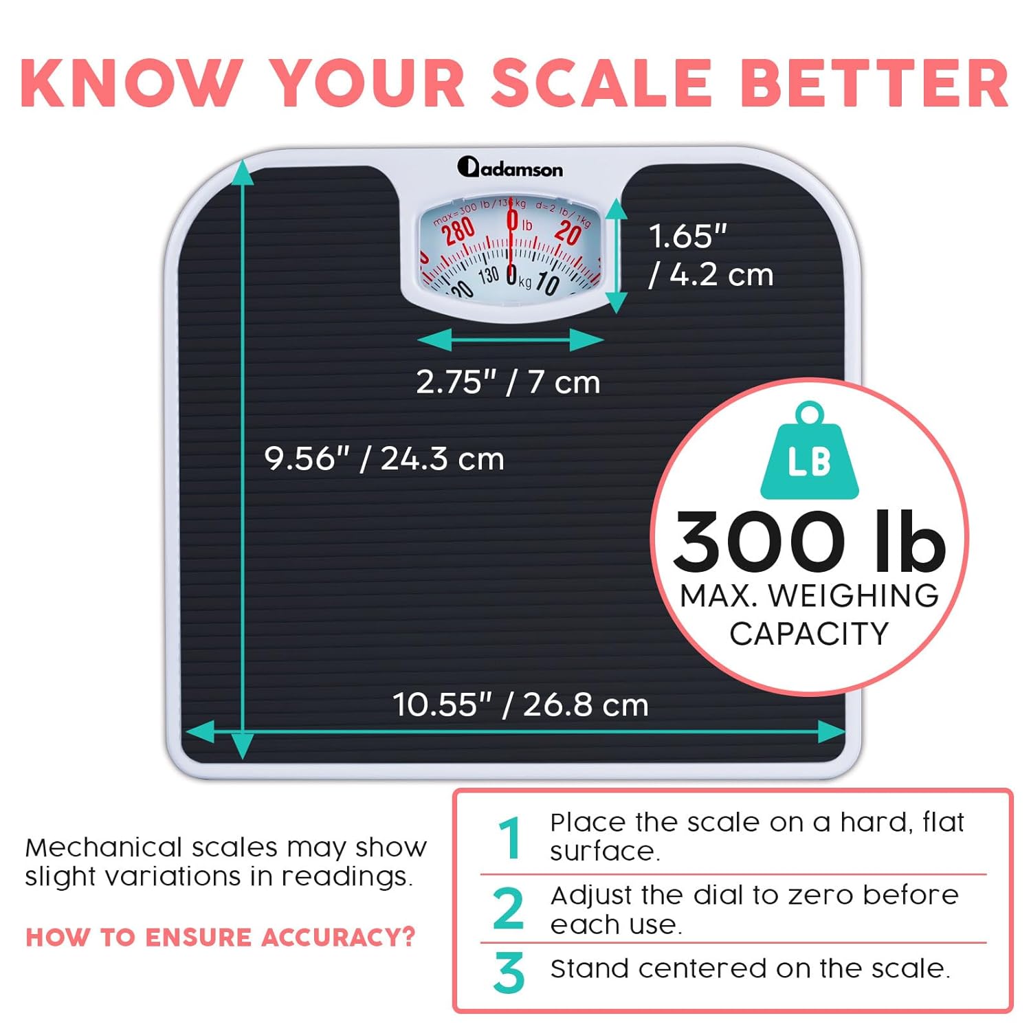 Adamson A21 Analog Scales for Body Weight - Up to 300 LB - New - Anti-