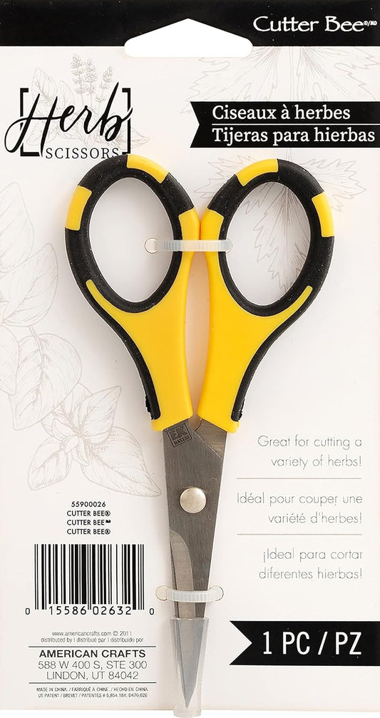 EK Tools Cutter Bee Precision Craft Scissors - Small Ergonomic Scissors with Micro Tip for Cutting Paper, Herbs, and More - Stainless Steel Blades, Yellow and Black