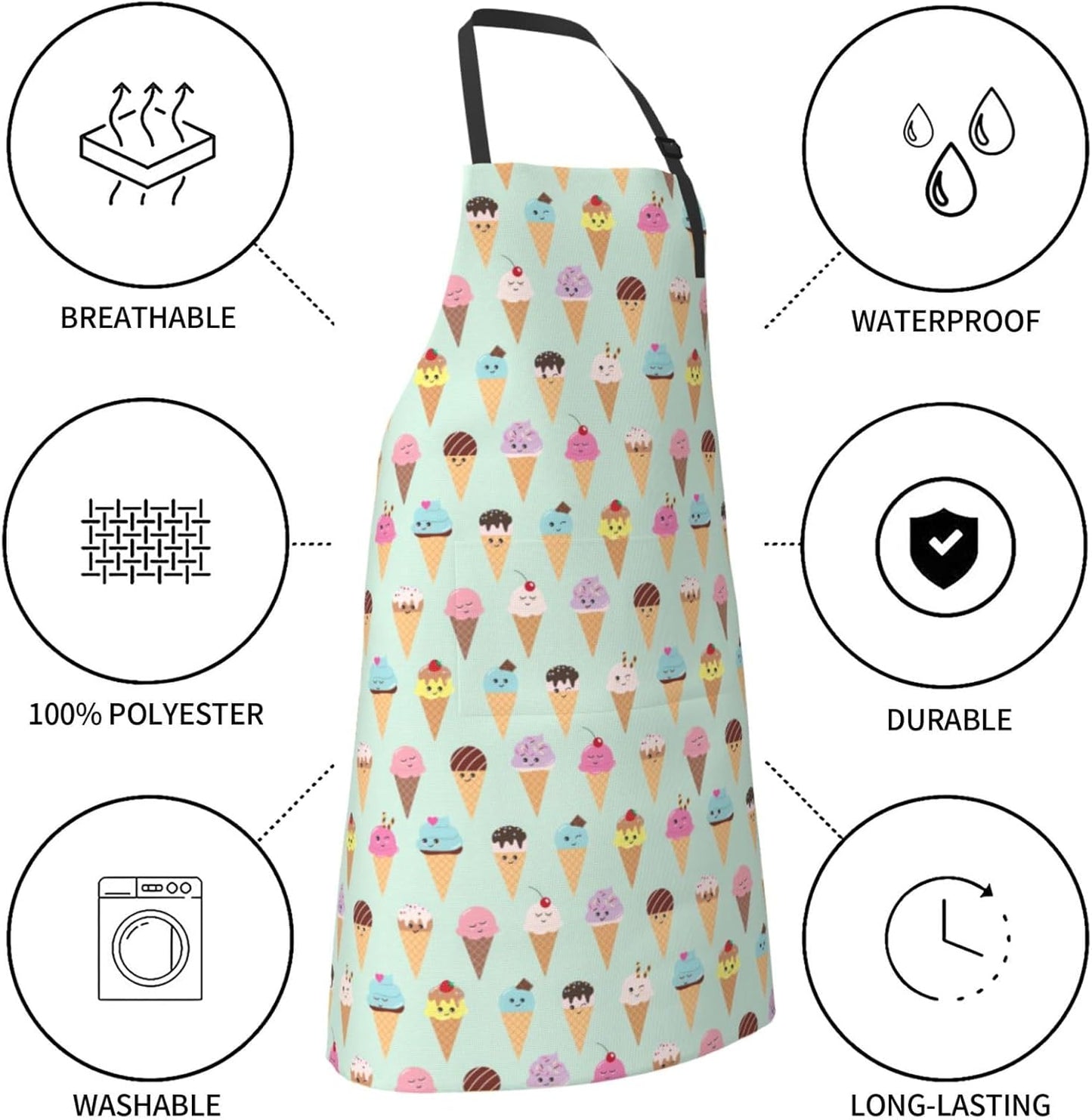 Ice Cream Cones print Waterproof apron with pocket adjustable cooking 
