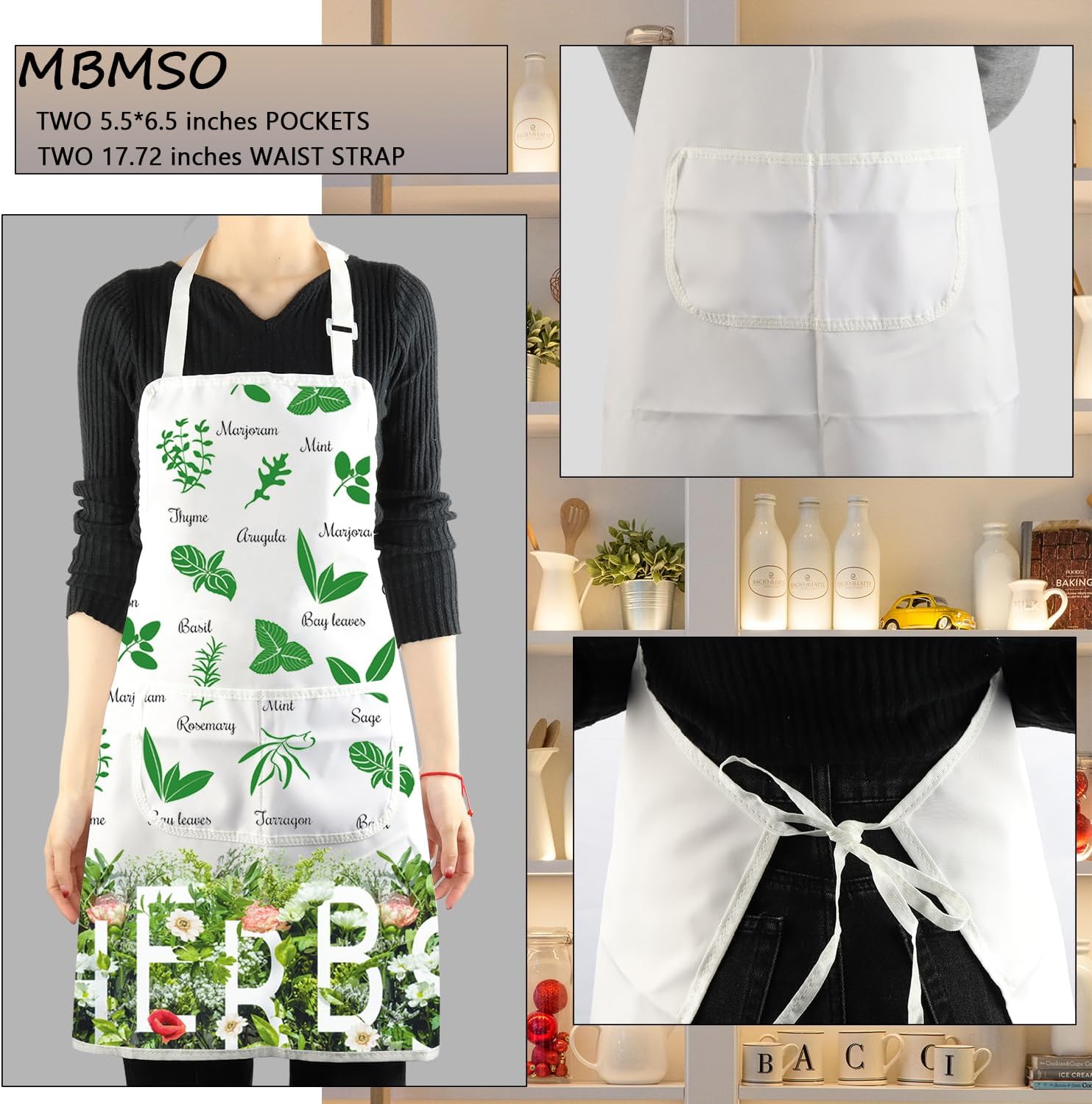 MBMSO Herb Garden Apron Herb Lovers Gifts Herb Plant Apron with Pocket