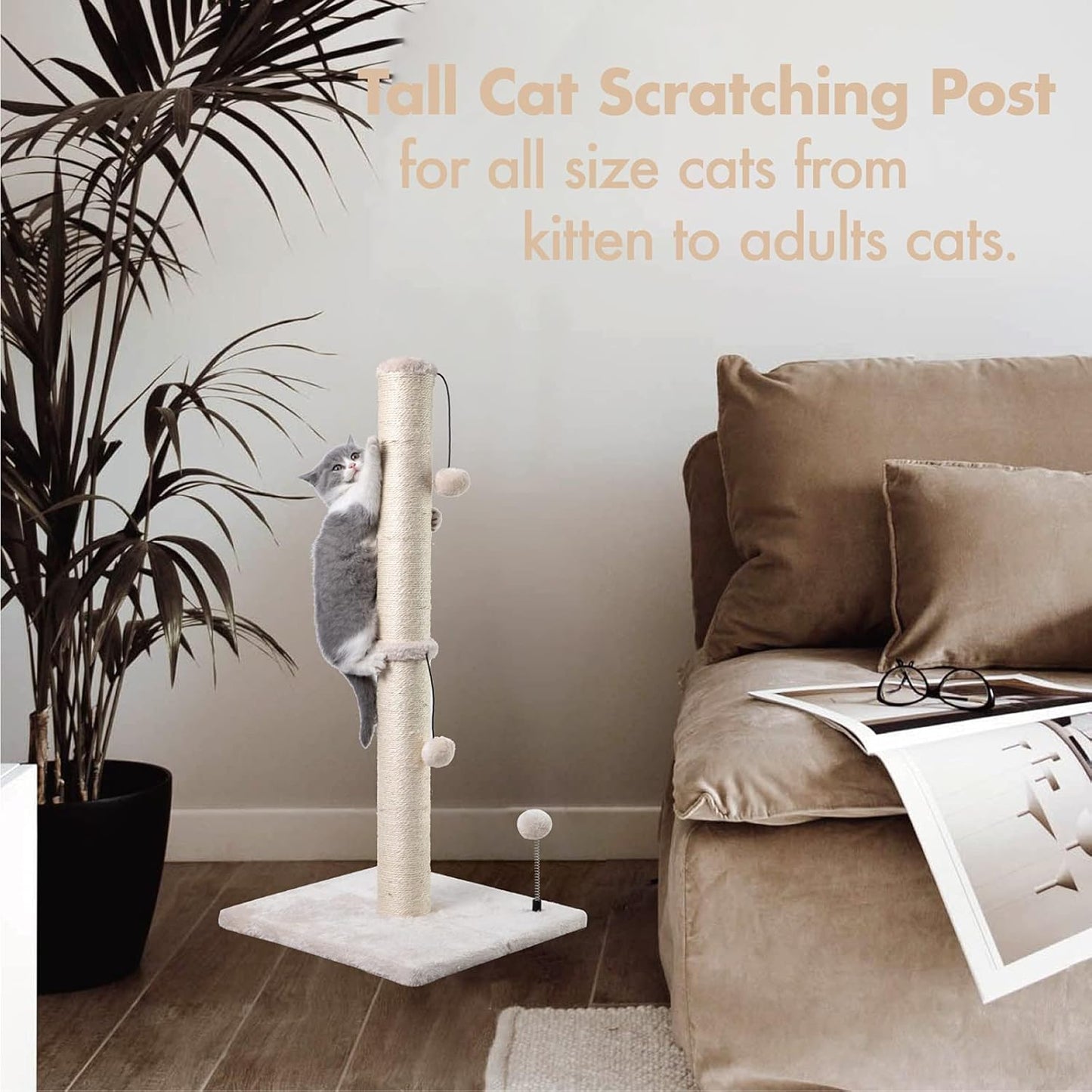 MECOOL 34” Tall Cat Scratching Post Premium Basics Kitten Scratcher Si