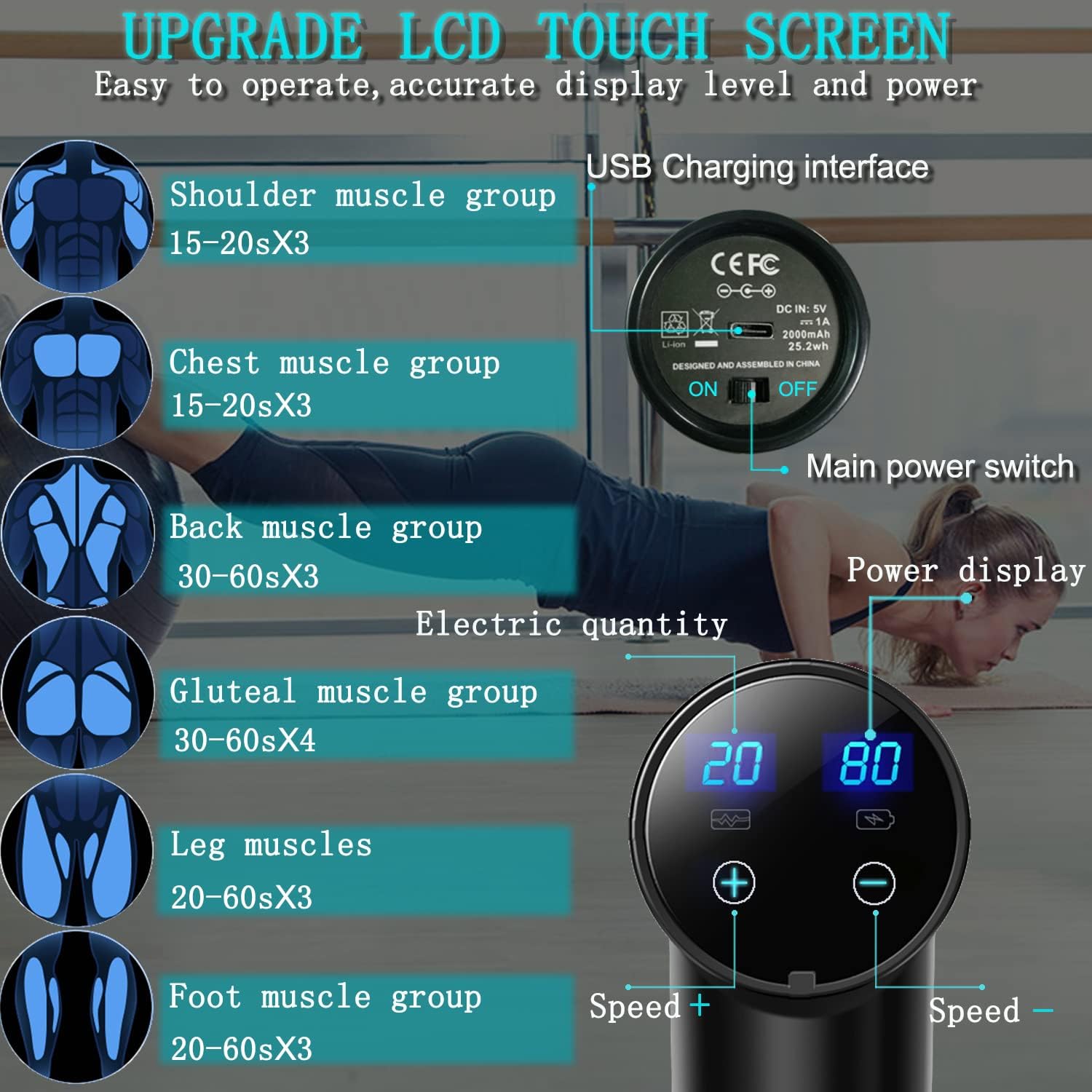 Elefor Massage Gun Deep Tissue,Percussion Back Massager Gun for Athlet