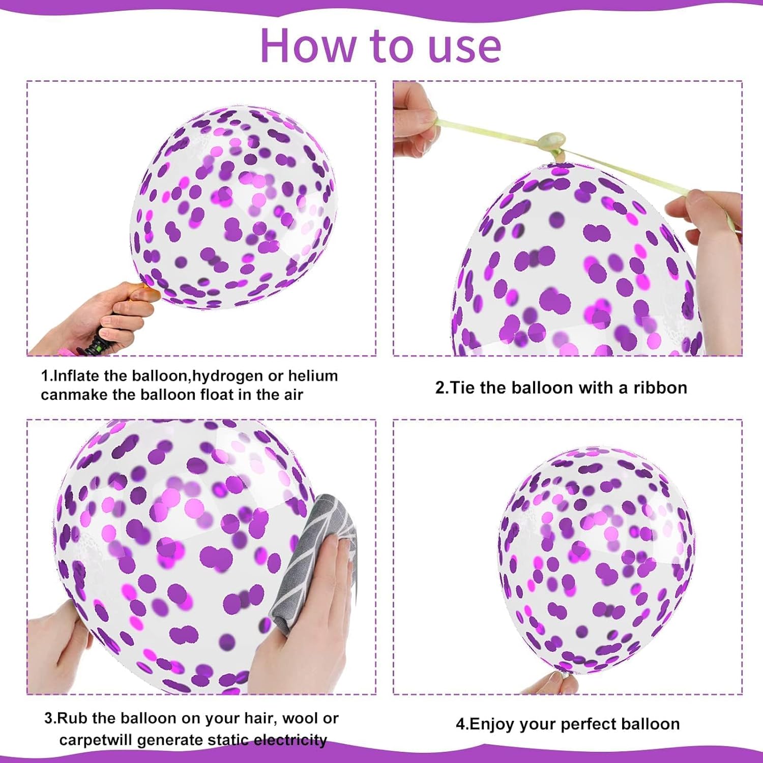 Pink and Purple Balloons, 50PCS 12 Inch Confetti Balloons, Metallic Pu