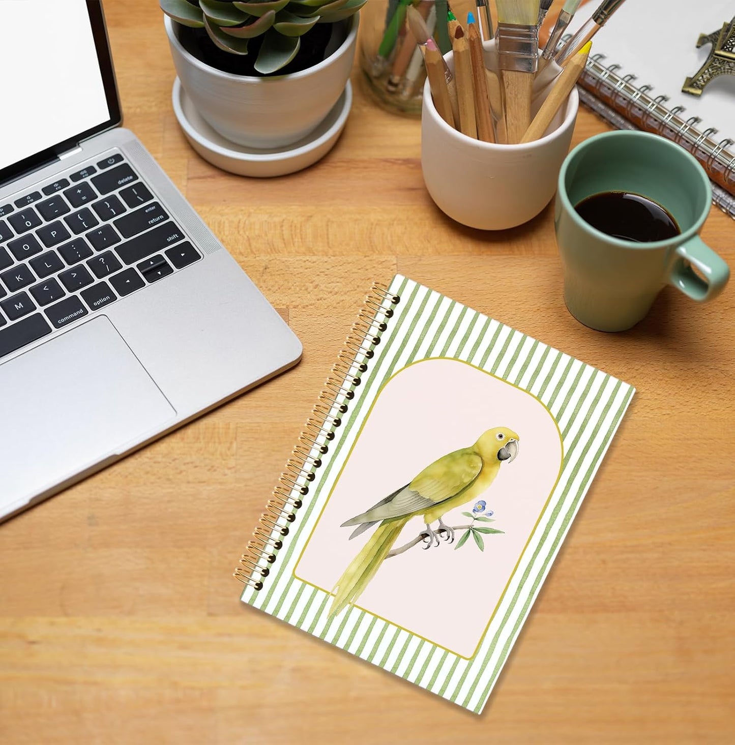 KRHFG Parrot Bird Spiral Notebook, Golden Conure Bird Watching Journal for Writing, Gifts for Bird Lovers, Striped Aesthetic Birding Notebooks for Note Taking, 5.5x8.3 Inch