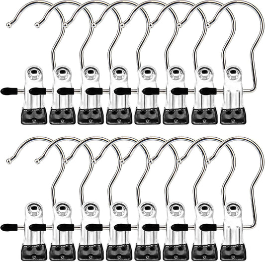 Boot Hangers Clips, 16 Pack Laundry Hooks Hanging Clips Clothes Pins Closet Hanger Organizer Clamps Socks Towel Clips Heavy Duty Clothespins Bulk Hanger Clips for Closet Travel Pants Socks Handbags