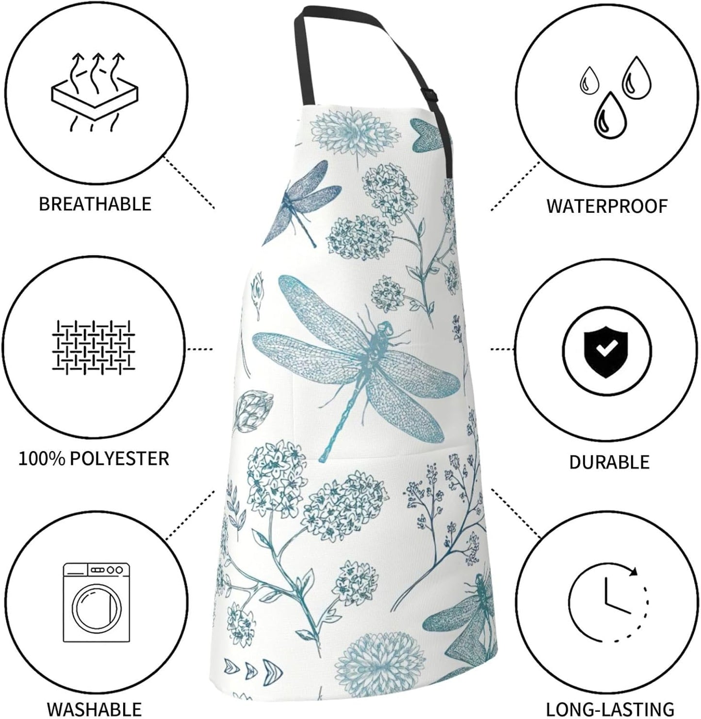 Dragonfly print Waterproof apron with pocket adjustable cooking apron for adult kitchen bibs to bake