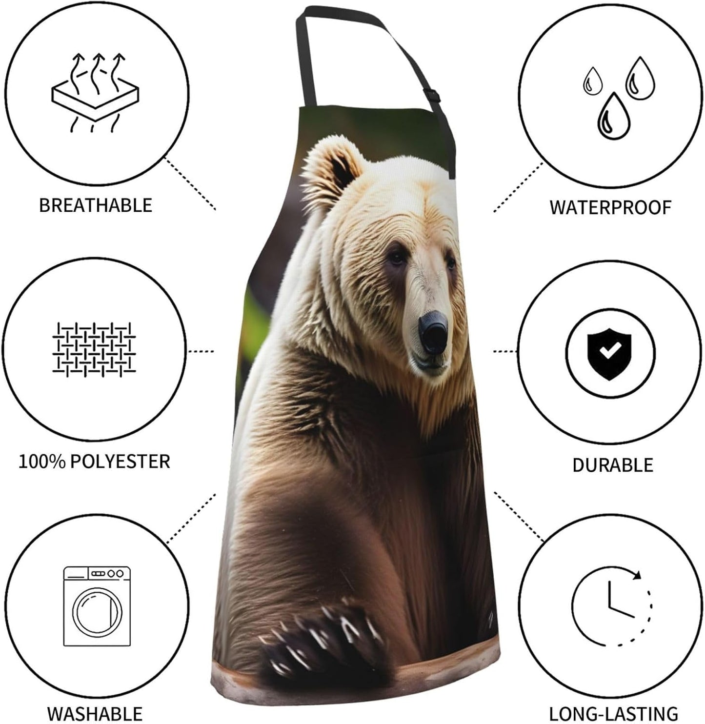 White bear brown bear print Waterproof chef's apron with pocket apron for kitchen cooking baking barbecue and gardening