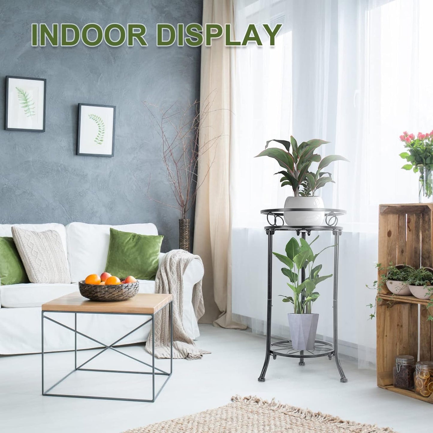 Plant Stand Indoor 2-Tier,20.3 Outdoor Tall Metal Plant Stands Black,S