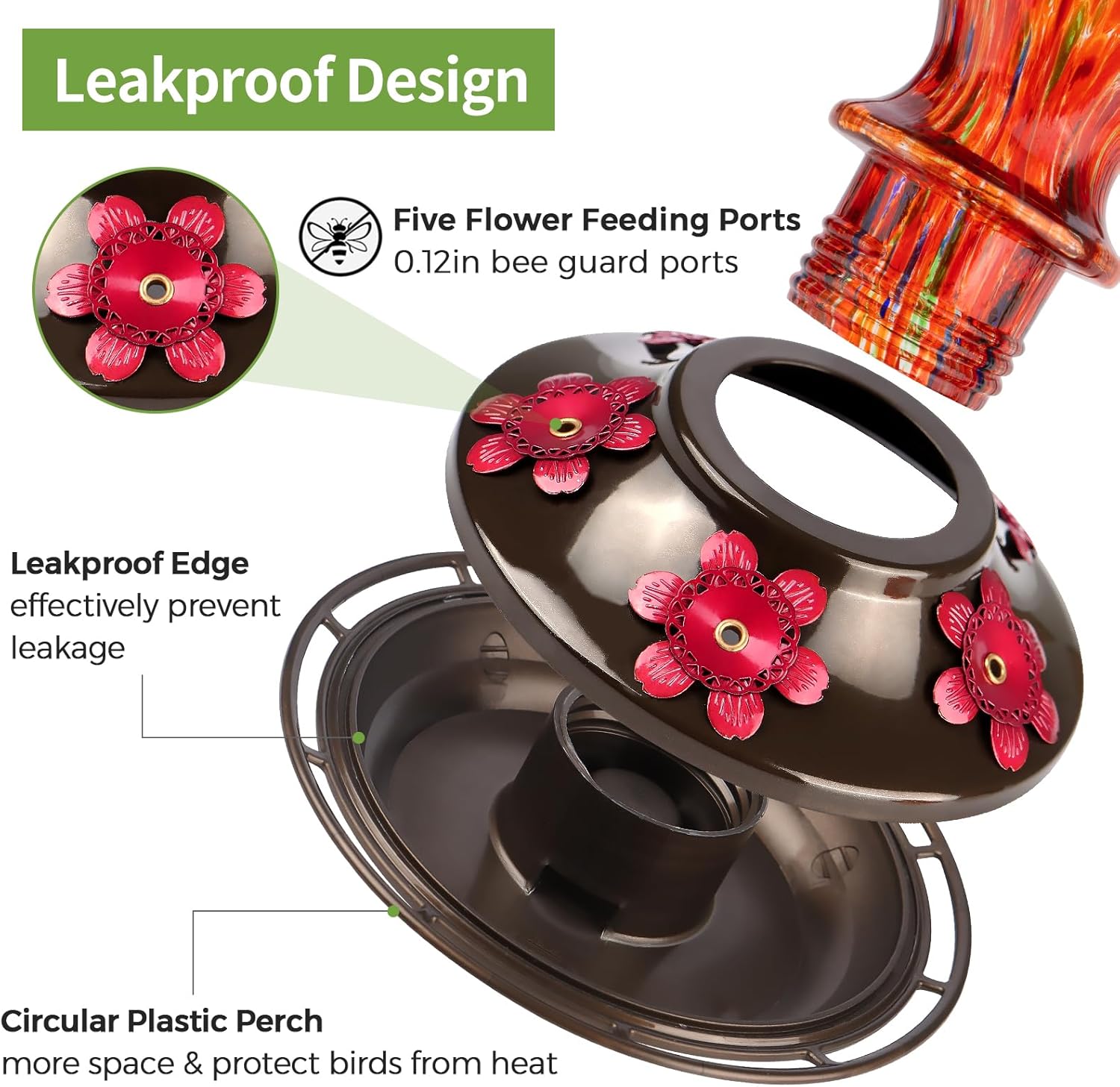 Hummingbird Feeder, BOLITE Glass Hummingbird Feeders for Outdoors Hang
