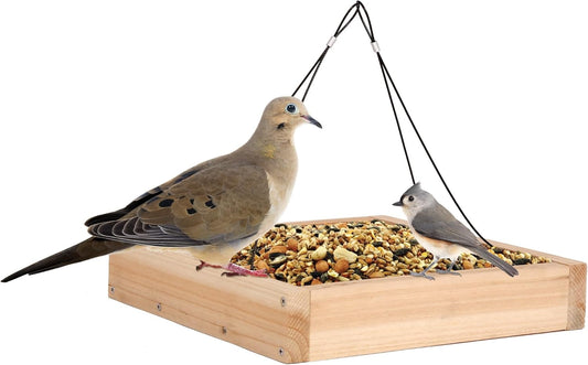Wild Wings WWCF23 Rot Resistant Cedar Hanging Tray Bird Feeder with Fresh Seed Tray, Platform Feeder for Outdoor Wild Bird Seed Feeder and Décor, Wood