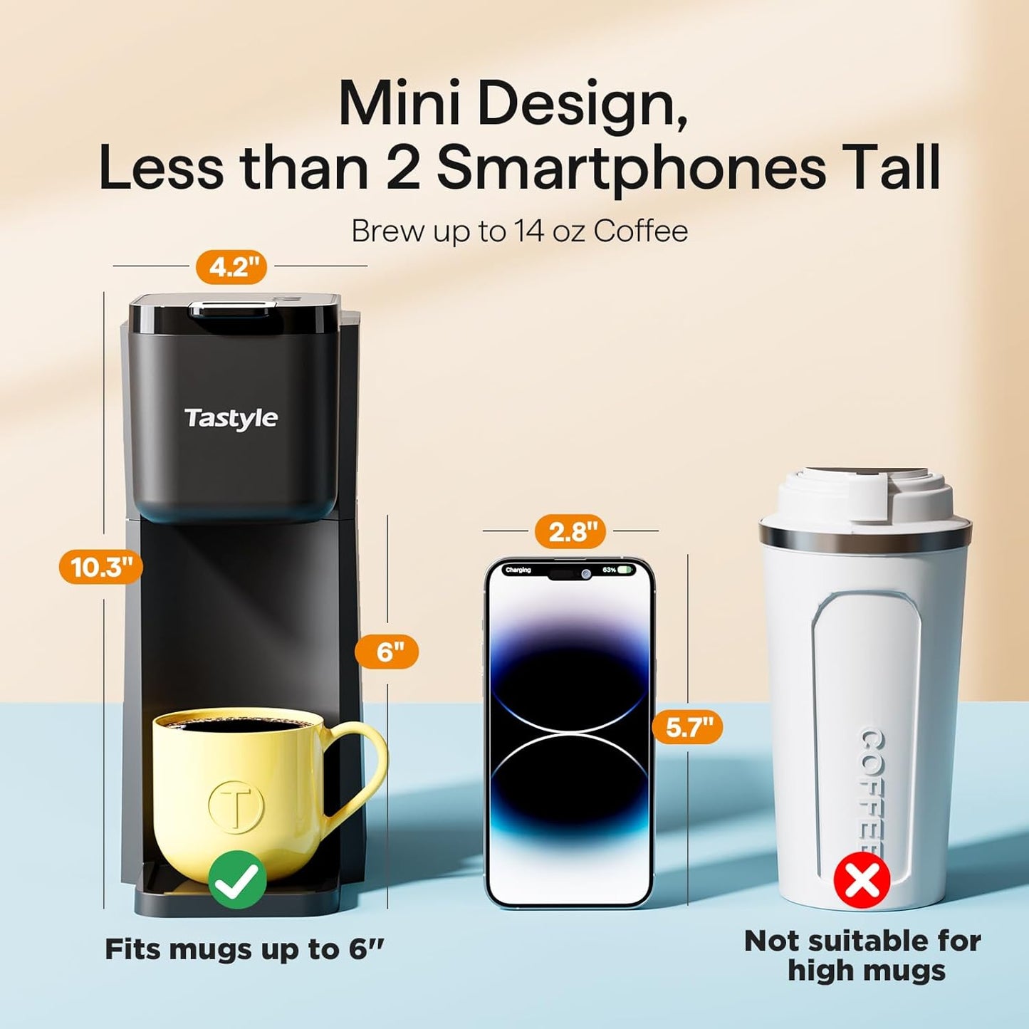 Mini Hot and Iced Coffee Maker Single Serve, for K Cup and Ground, 6 to 14 Oz Brew Sizes, with Recipe Book, for Home, Travel, RV, Office and Dorm, Classic Black (2.0 Version)