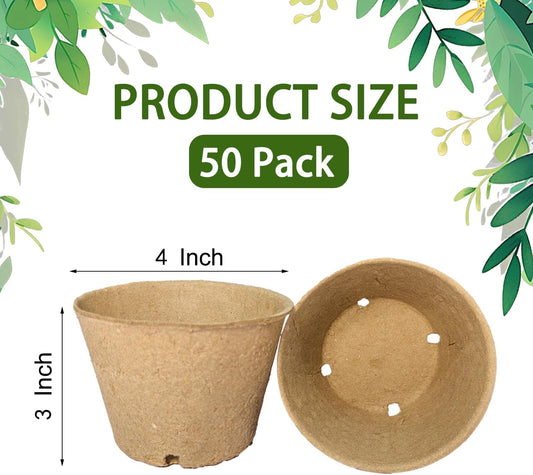 50 Pack 4 Inch Peat Pots, Biodegradable Seed Starter Pots with Drainag