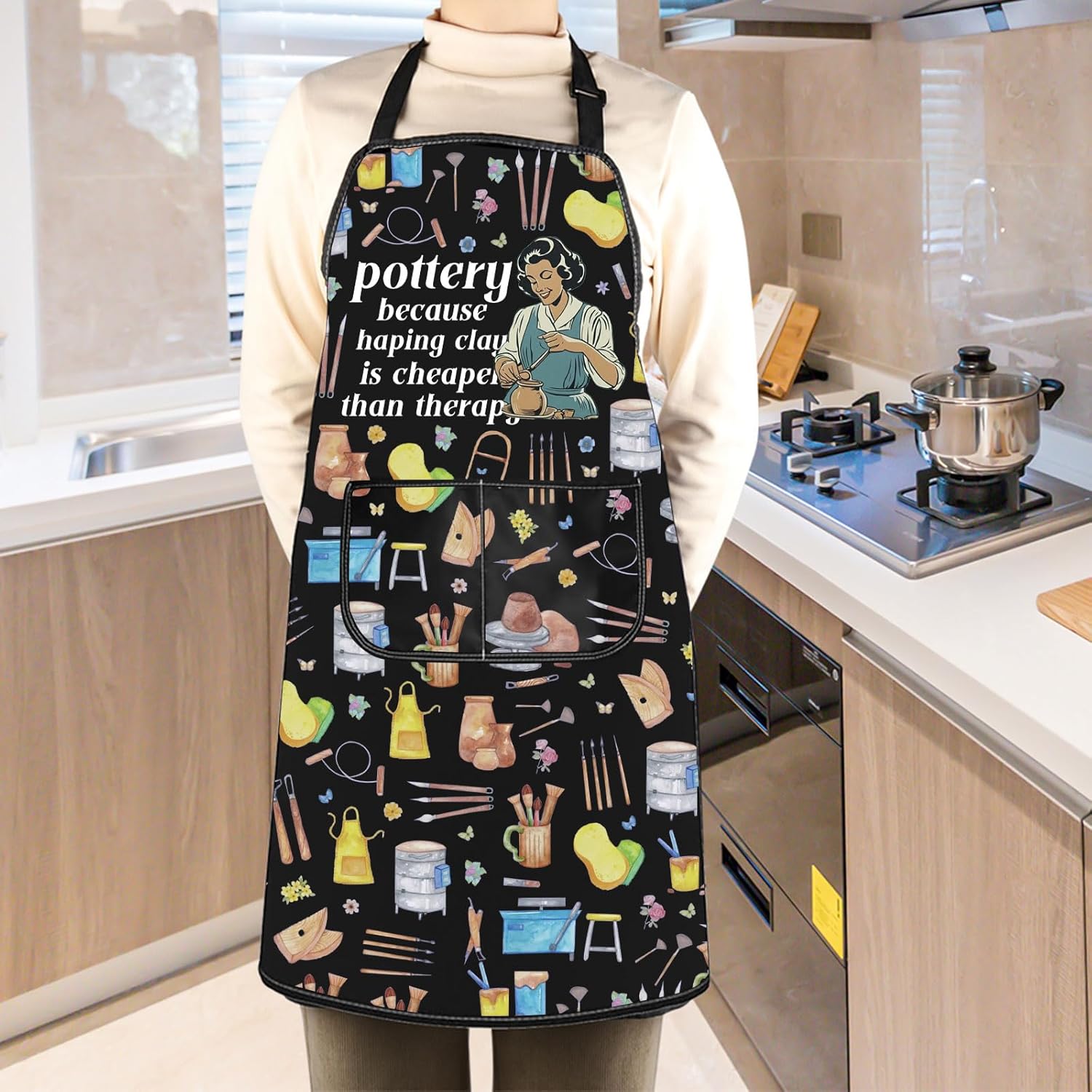 WCGXKO Pottery Gift Ceramic Artist Gift Funny Pottery Kitchen Apron Cl
