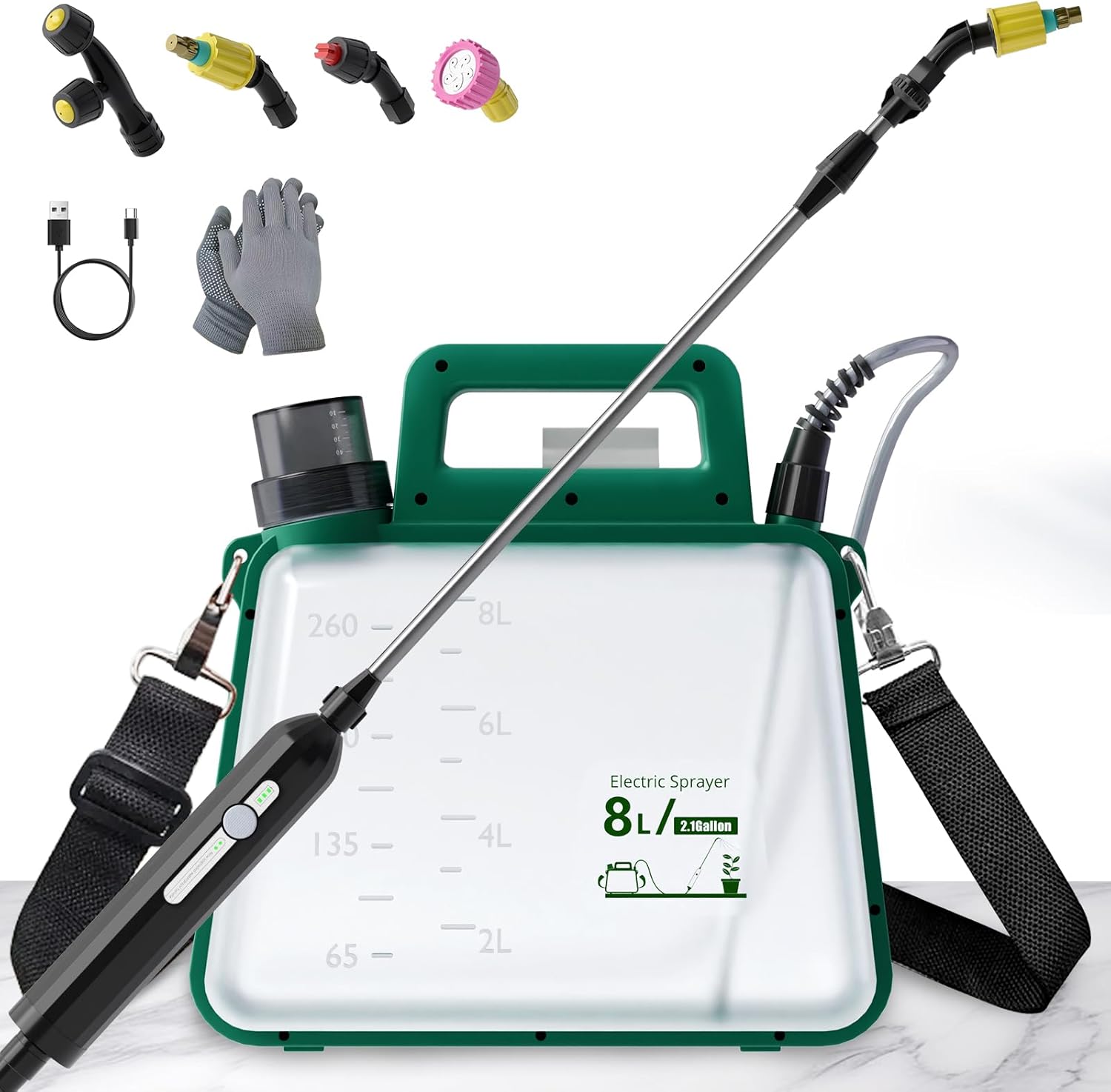 Battery Powered Garden Sprayer 2.1 Gallon, 2500mA Electric Weed Spraye