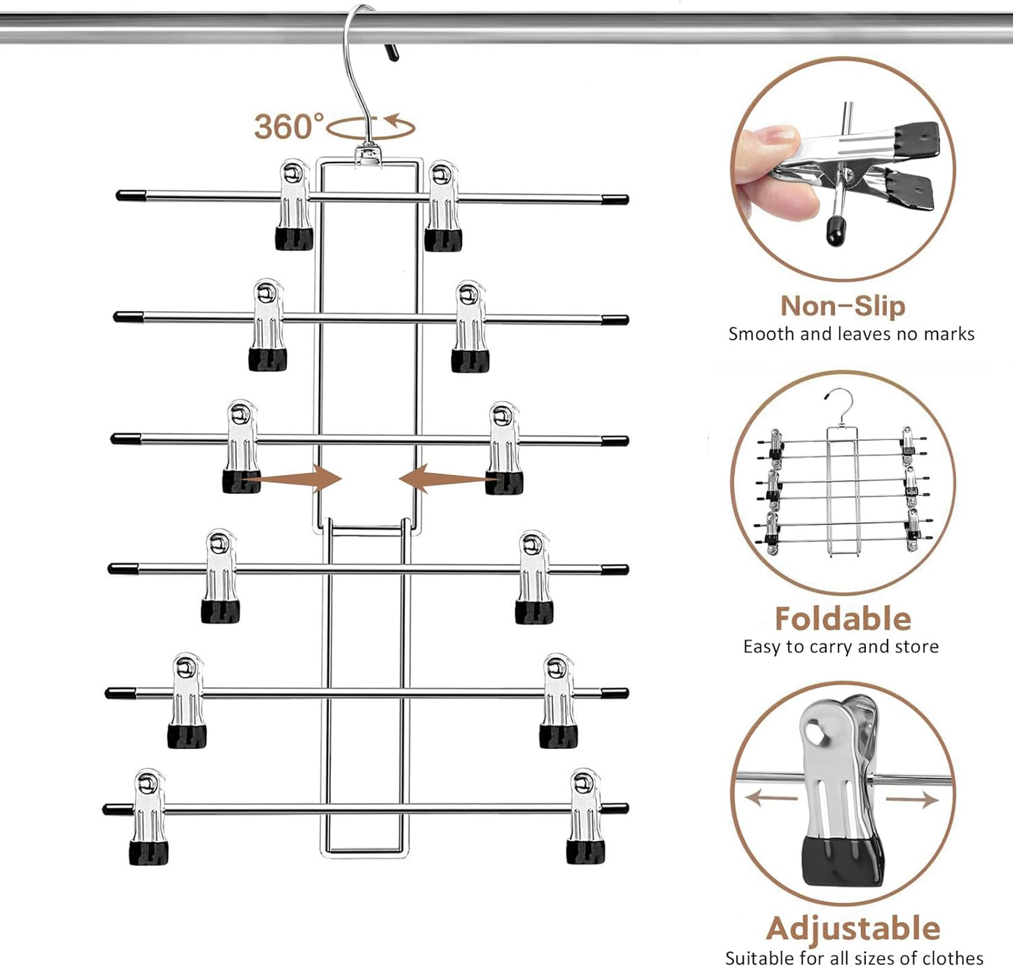 Pants Hangers with Clips,Space Saving Hanging Closet Organizer-6 Tiers
