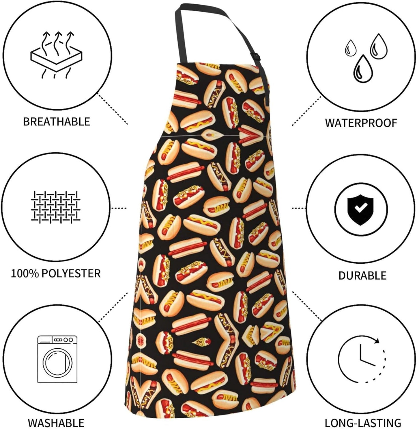 Fun Food Hot Dogs print Waterproof apron with pocket adjustable cooking apron for adult kitchen bibs to bake