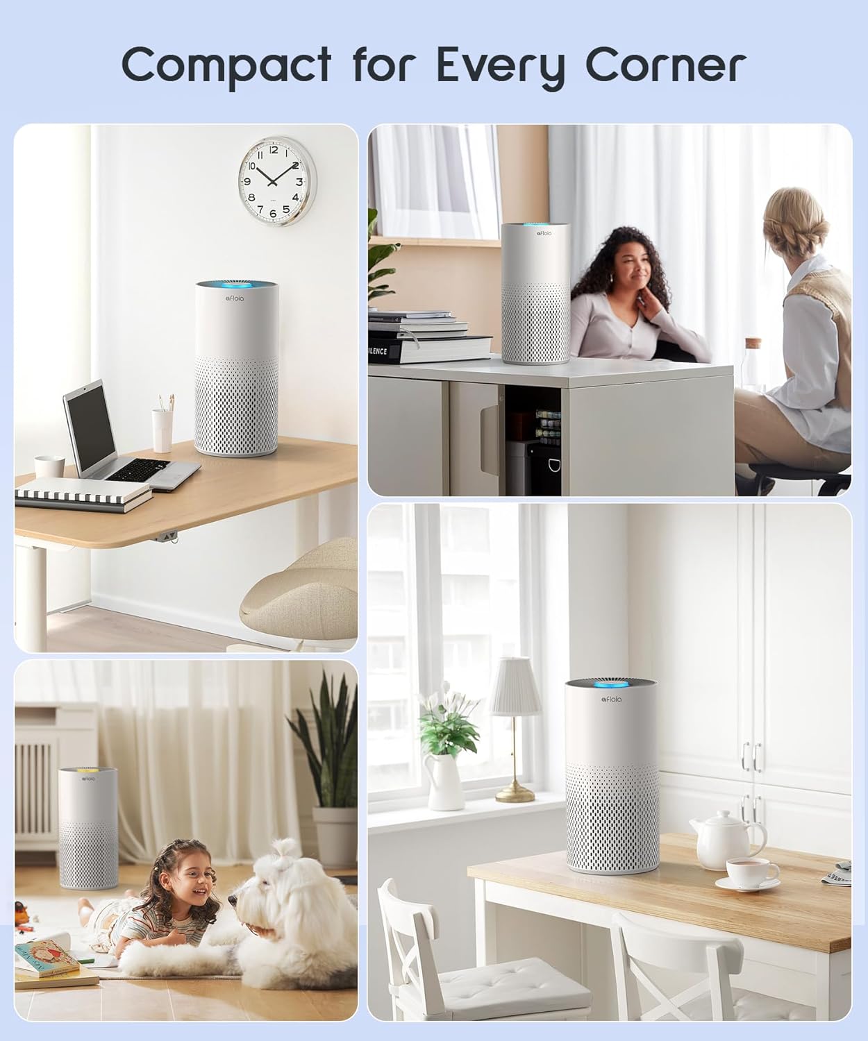 Afloia Air Purifiers for Home Bedroom Large Room Up to 1076 Ft², 3-Stage Filter Cleaner Odor Eliminator, Remove Pets Dust Dander Hair Allergy Mold Pollen Smoke Smell, Quiet 22 dB, 7 Colors Night Light