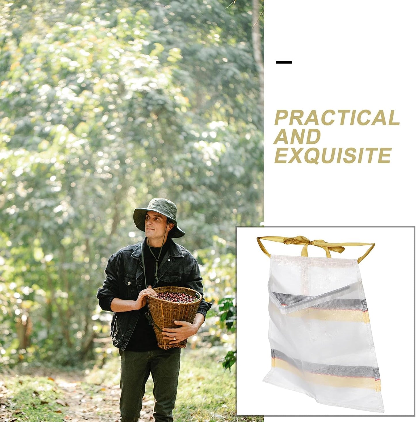 Milisten Breathable Fruit Vegetable Harvesting Apron Bag with Large Mesh Pocket, Small White Foraging Bag for Garden Mushroom Hunting and Fruit Picking, 4lb Capacity