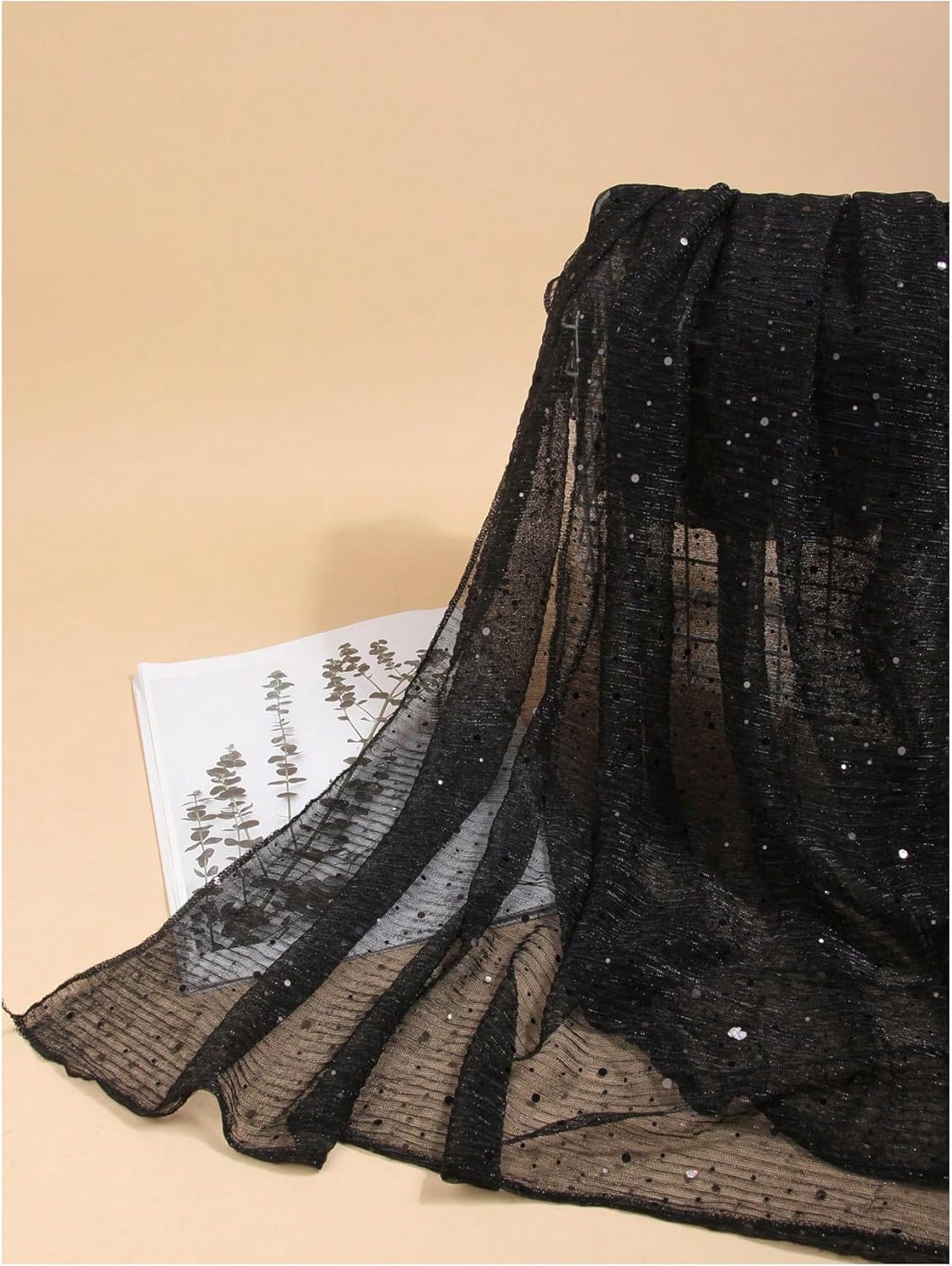 Floerns Women's Sequin Bandana Square Scarf Silk Scarves Mesh Shawl an