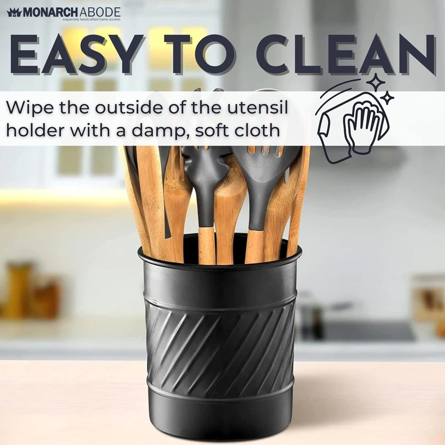 Monarch Abode Kitchen Utensil Holder – Wave Embossed Metal Antique Copper Utensil Holder, Decorative Utensil Crock for Kitchen Counter, Cooking Tool and Spatula Holder for Countertop, Caddy Organizer