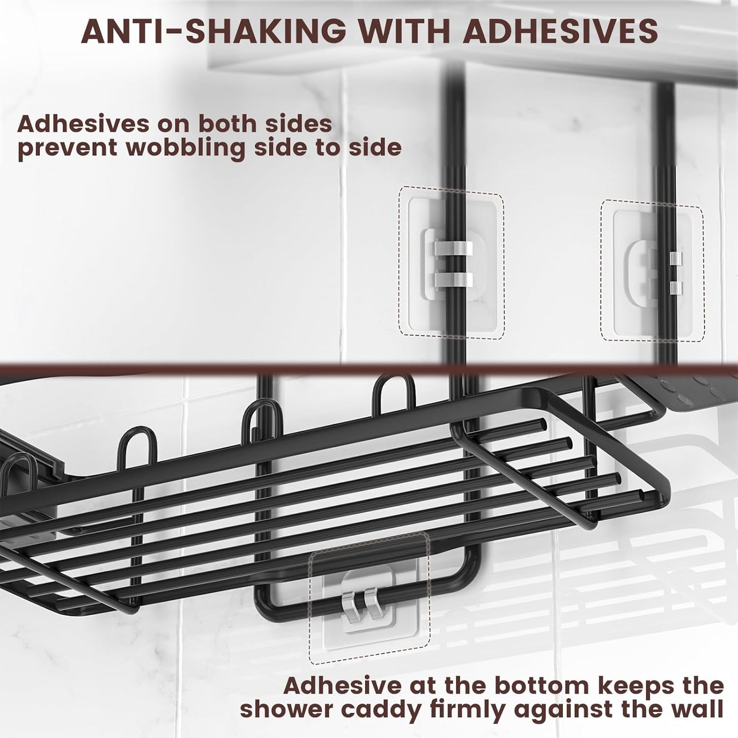 REINHARDT Shower Caddy Hanging, Rustproof Shower Caddy Anti-Swing Shower Organizer Over Showerhead No Drilling Shower Racks with Soap Holder Multi Hooks Bathroom Storage for Shampoo Sponge, Black