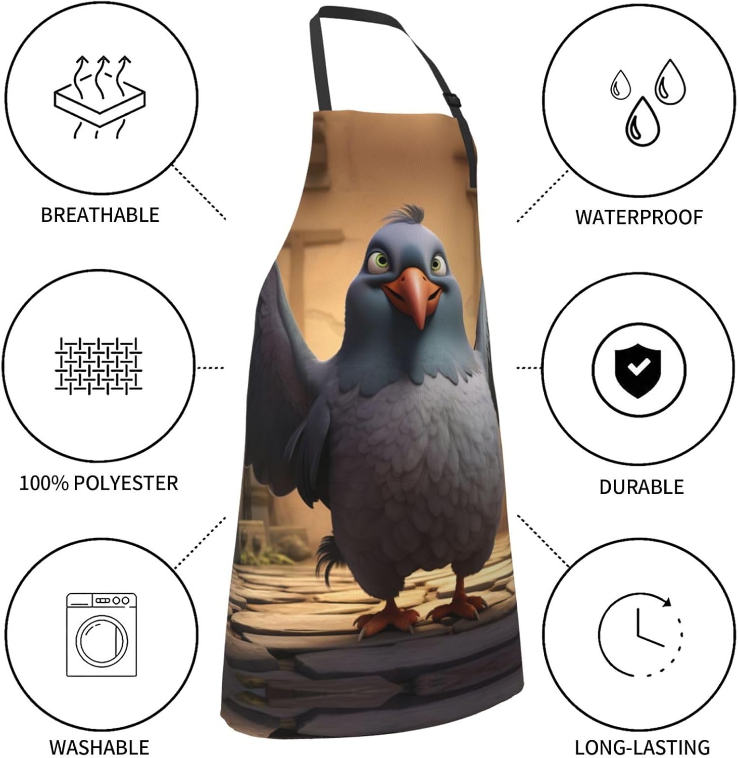 cartoon pigeon 1 print Waterproof chef's apron with pocket apron for k