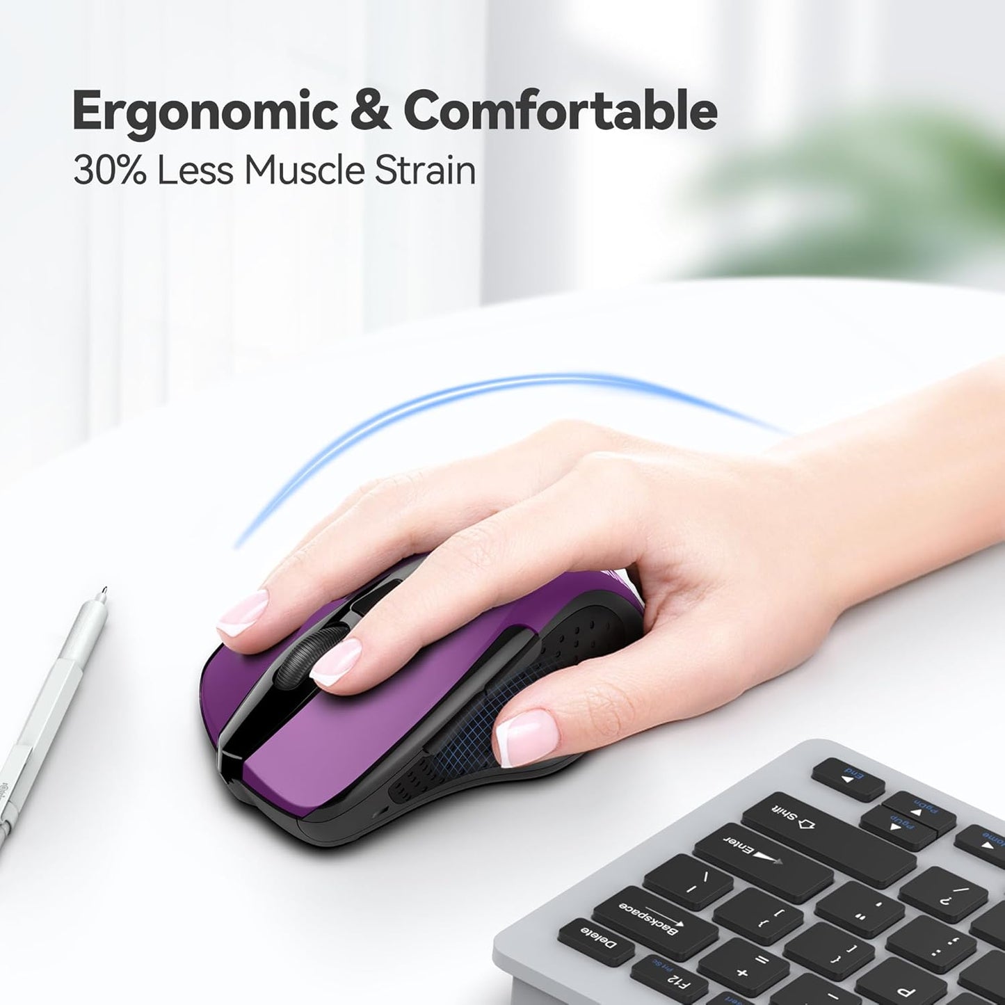 TECKNET Wireless Mouse, 2.4G Ergonomic Optical Mouse, Computer Mouse f