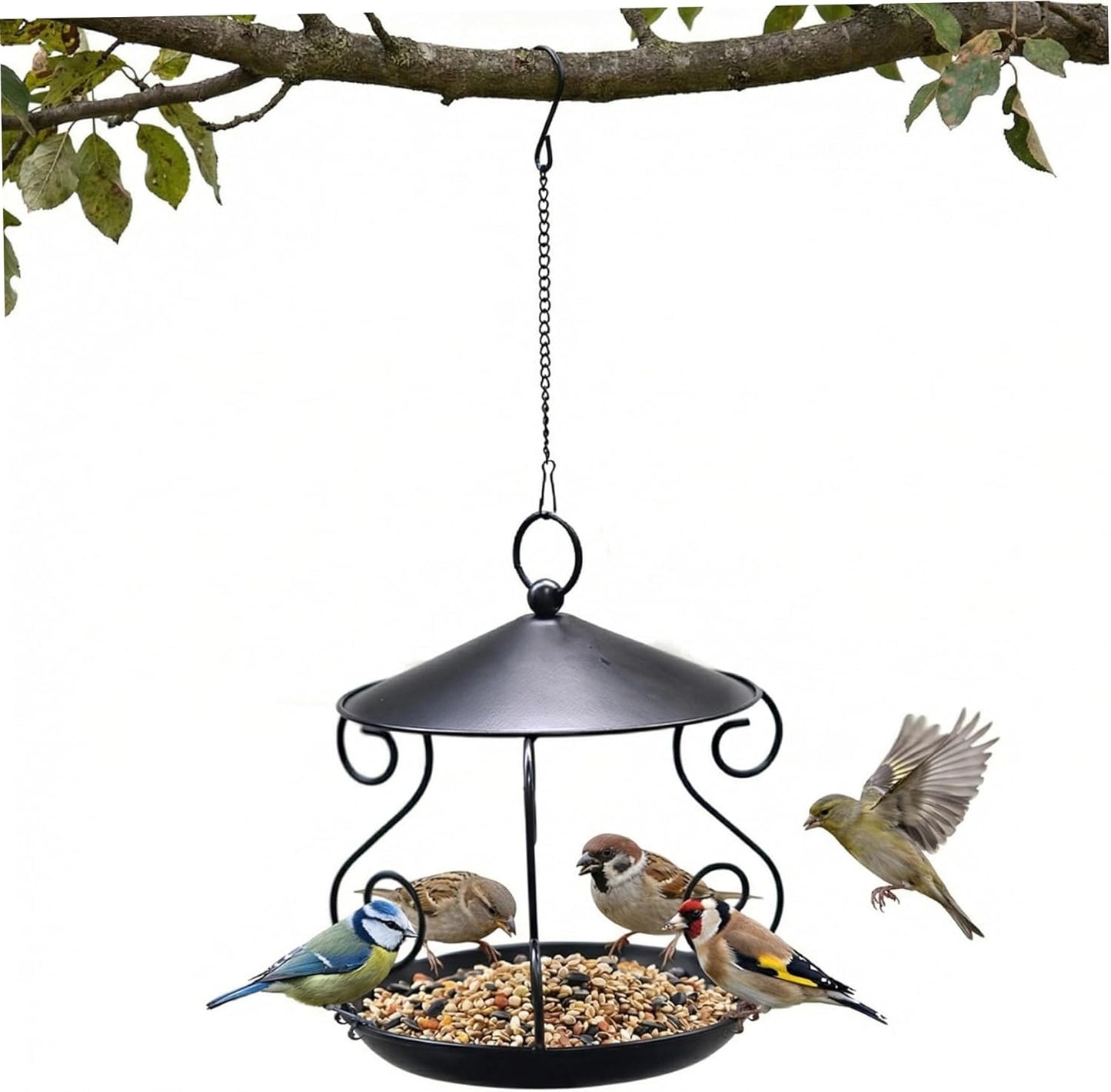 Bird Feeder for Outdoor, Rainproof Weatherproof Metal Hanging Bird Feeder with Roof, Large Capacity, Easy to Clean for Garden Yard Patio Feeders Hanging