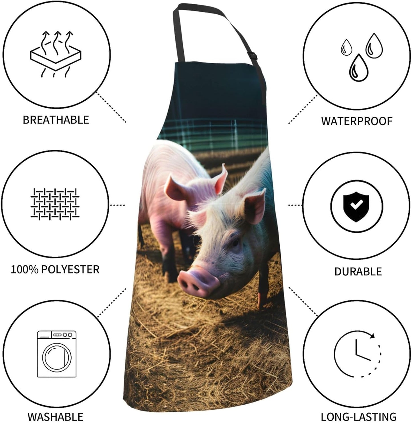 Pigs in Farm Print 28x33 In Adult Kitchen Apron with Pockets Versatile
