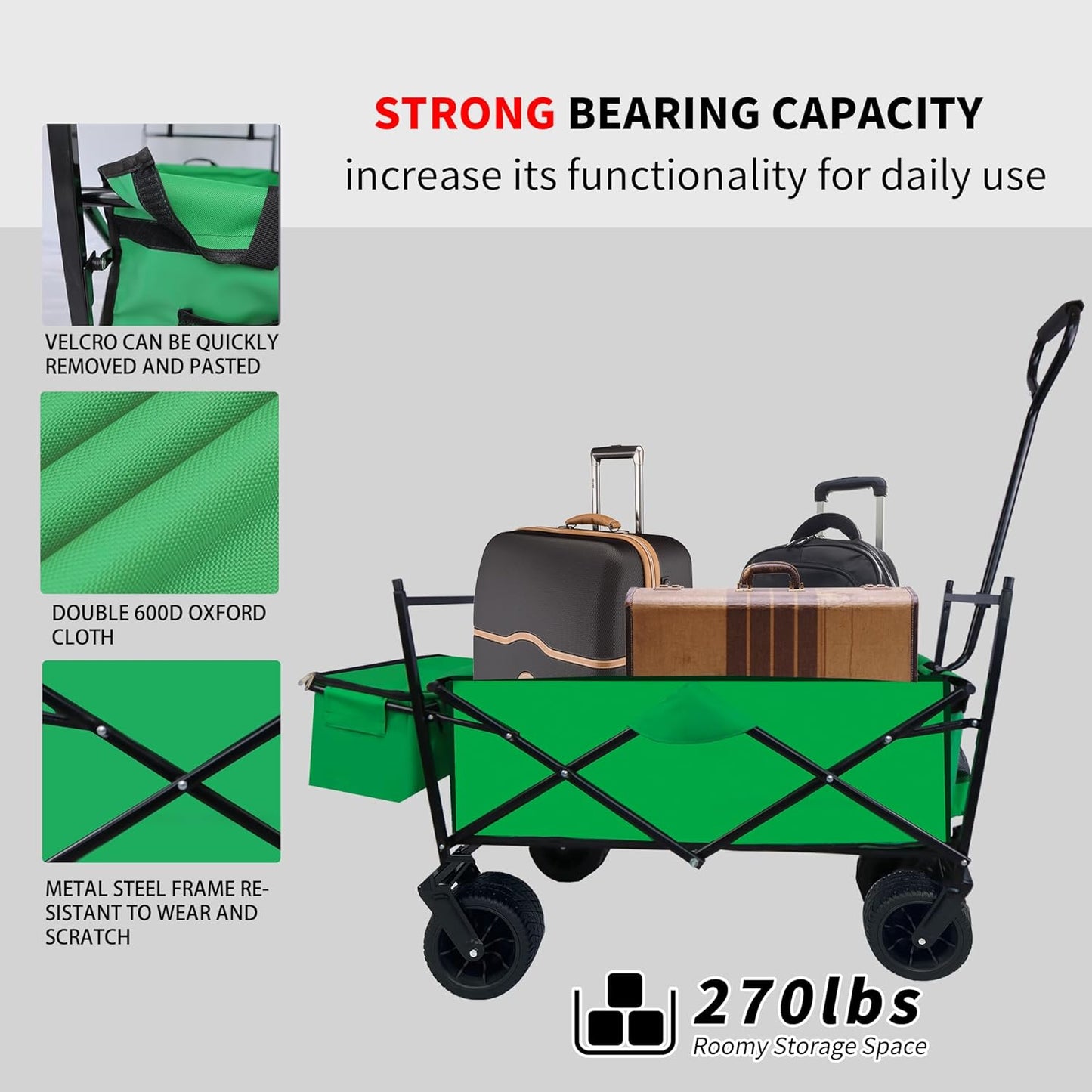 Collapsible Folding Wagon Cart, Collapsible Wagon with Folding Design, Utility Grocery Wagon for Camping Shopping Sports