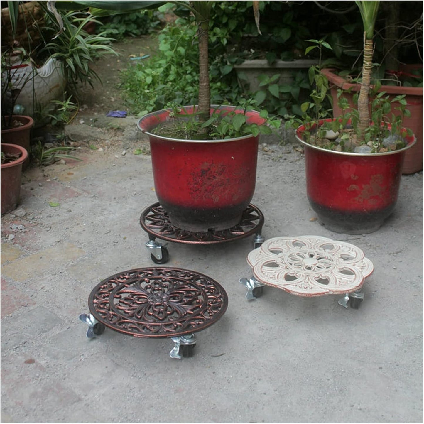 Wooden Vase Base Round Plant Caddy,Iron Plant Caddies Heavy Duty 11 Inch Round Plant Stand with Wheels Indoor Outdoor On Roller Patio/Flower Pot Wooden Vase Stand (Color : A)