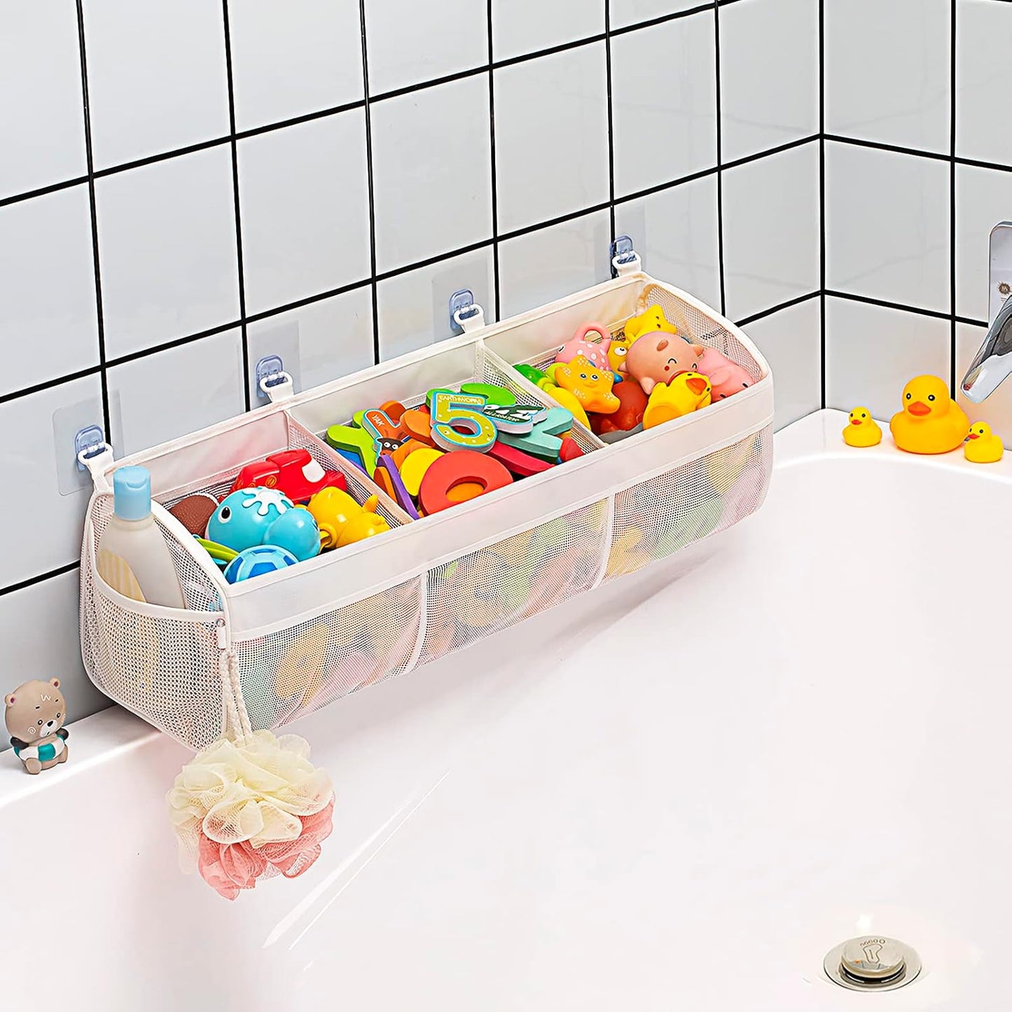 Original 3 Compartment Horizontal Large Openings Bath Toy Organizer fo