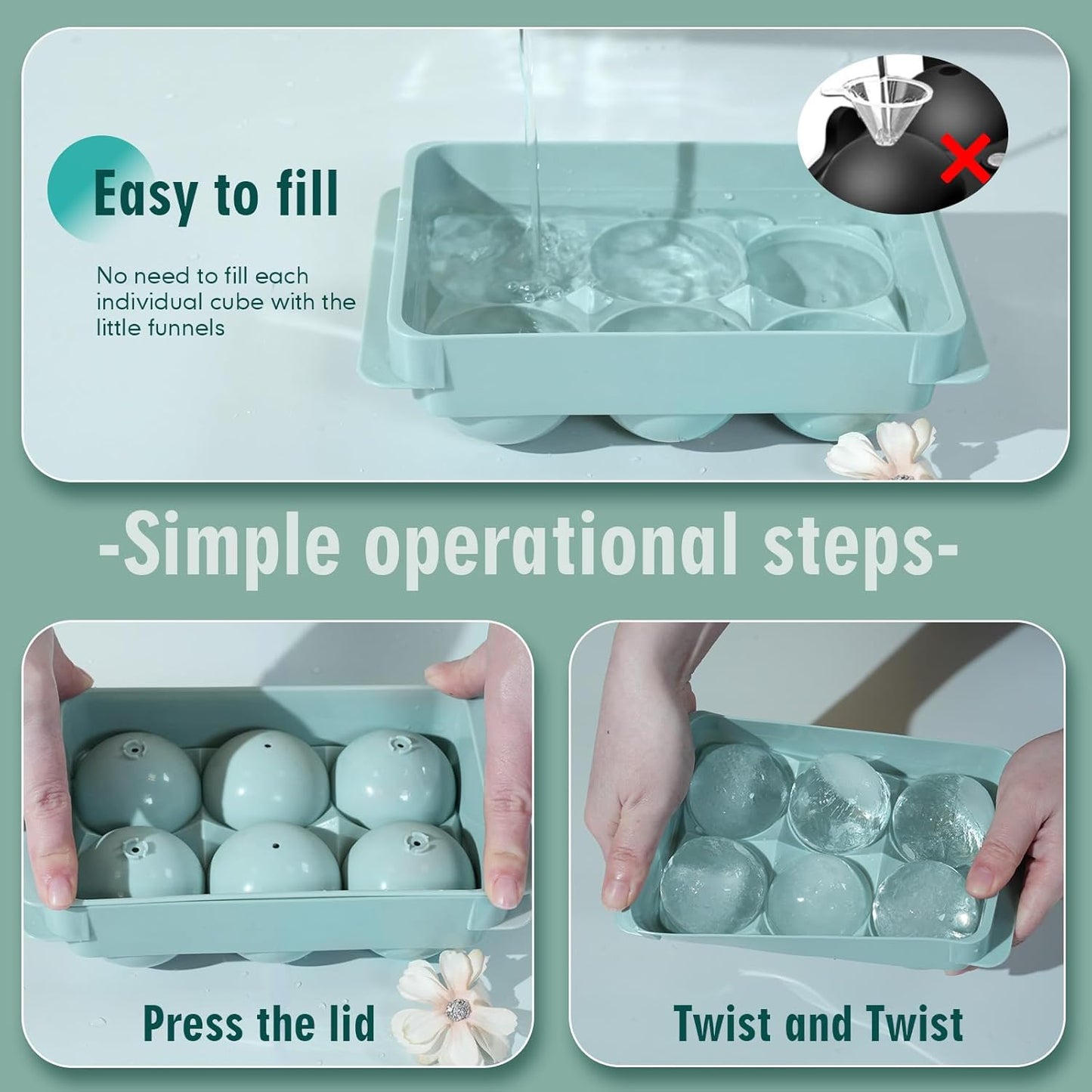 WIBIMEN Large Ice Cube Molds, Big Round Whiskey Ice Cube Trays for Fre
