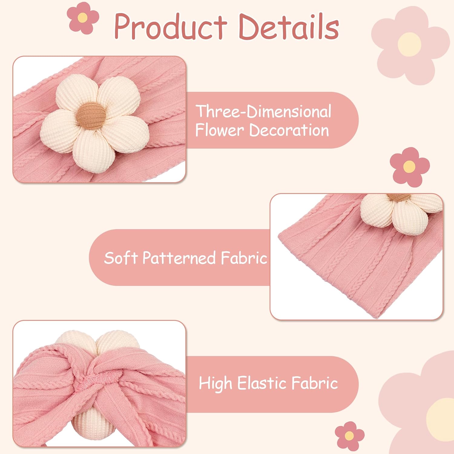 CÉLLOT 5 Pcs Baby Flower Headbands Baby Girls Nylon Headbands Soft Hai