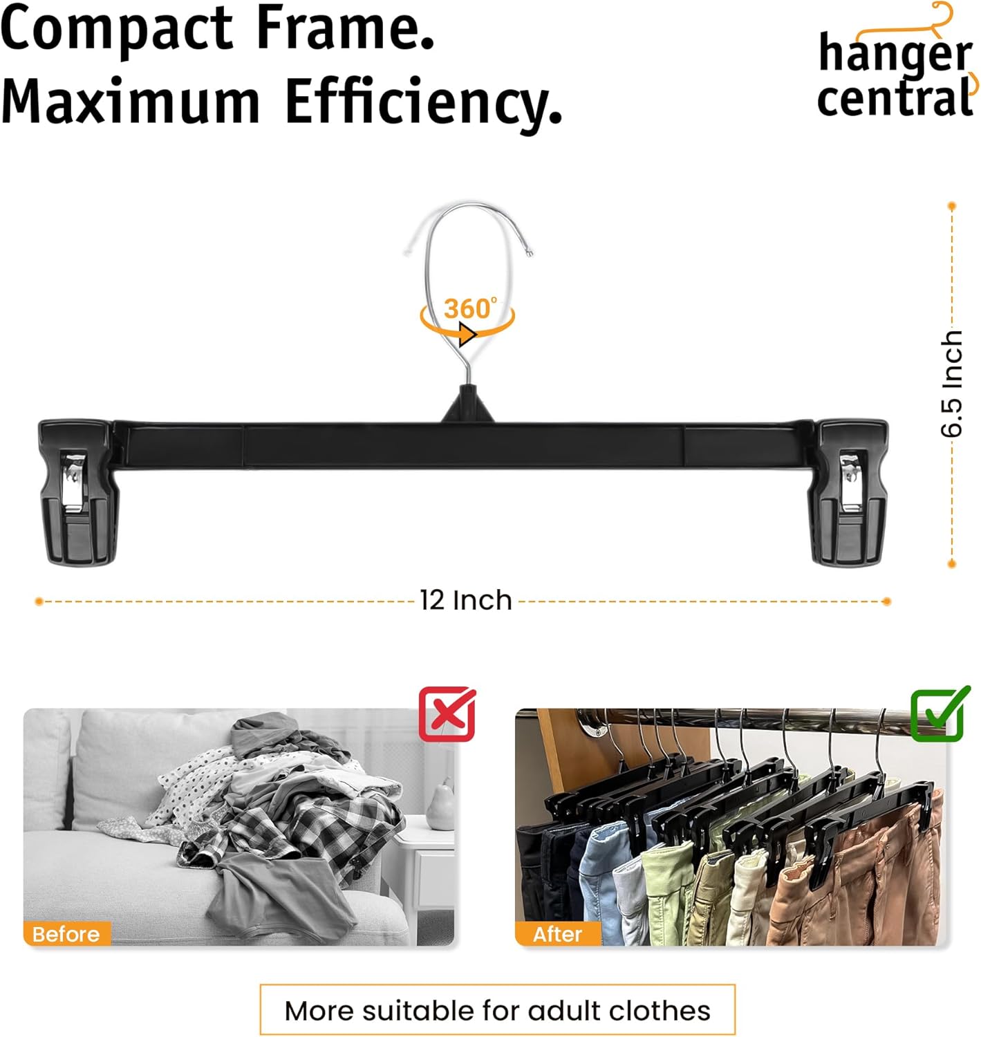 Hanger Central 30 Pack Pants Hangers – 12 Inch Slim Plastic Clothes Ha