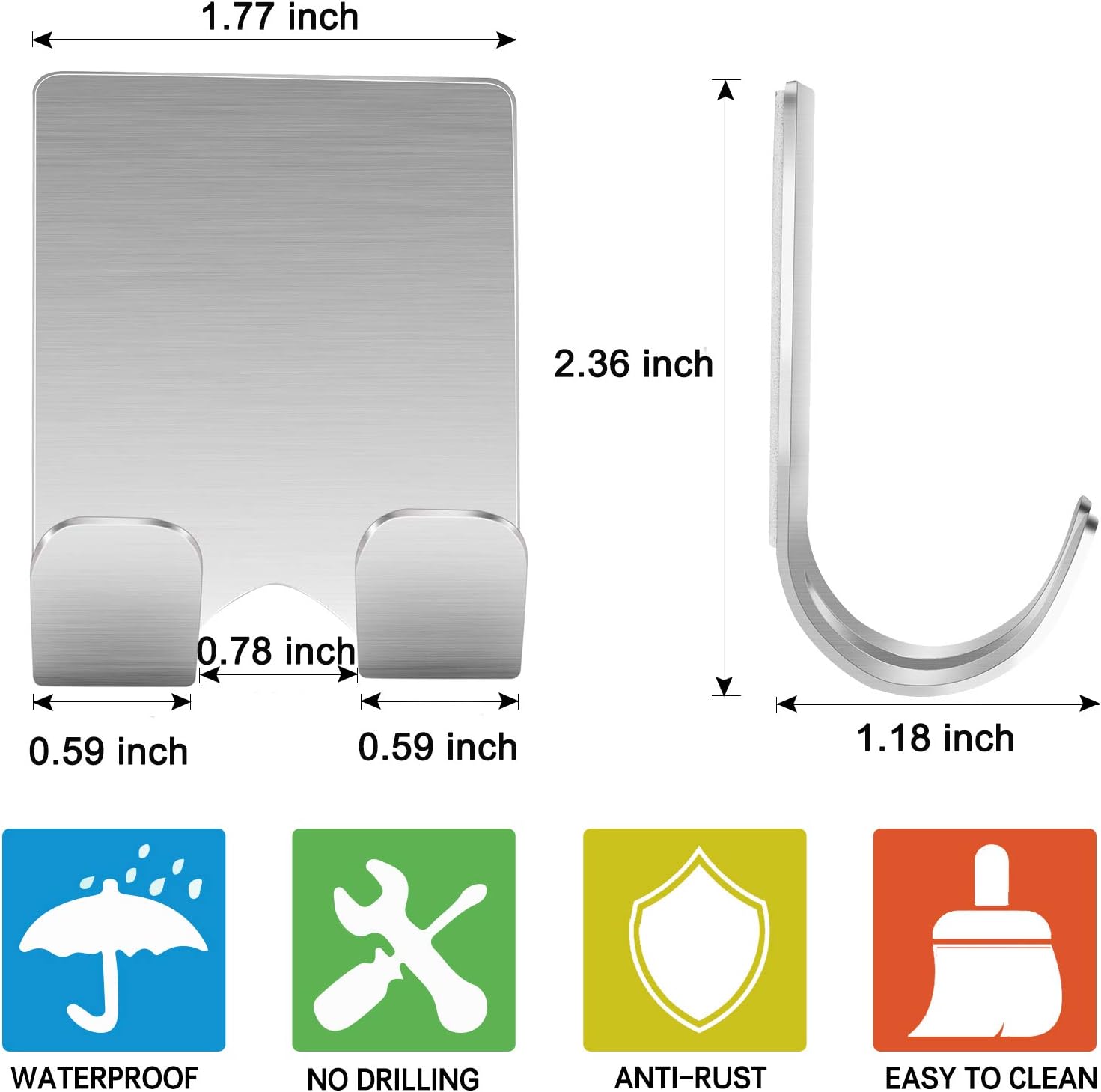 Razor Holder Shaver Hook Hanger Stand(2 Pack)Self Adhesive Stainless S