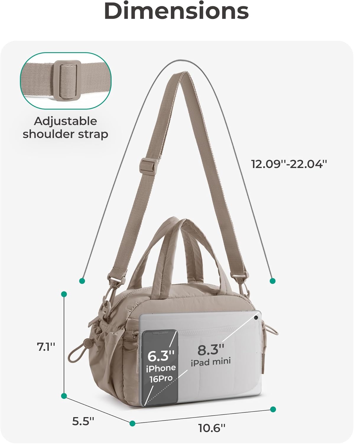BAGSMART Mini Duffle Bag, Crossbody Bags for Women, 6.8L Lightweight T