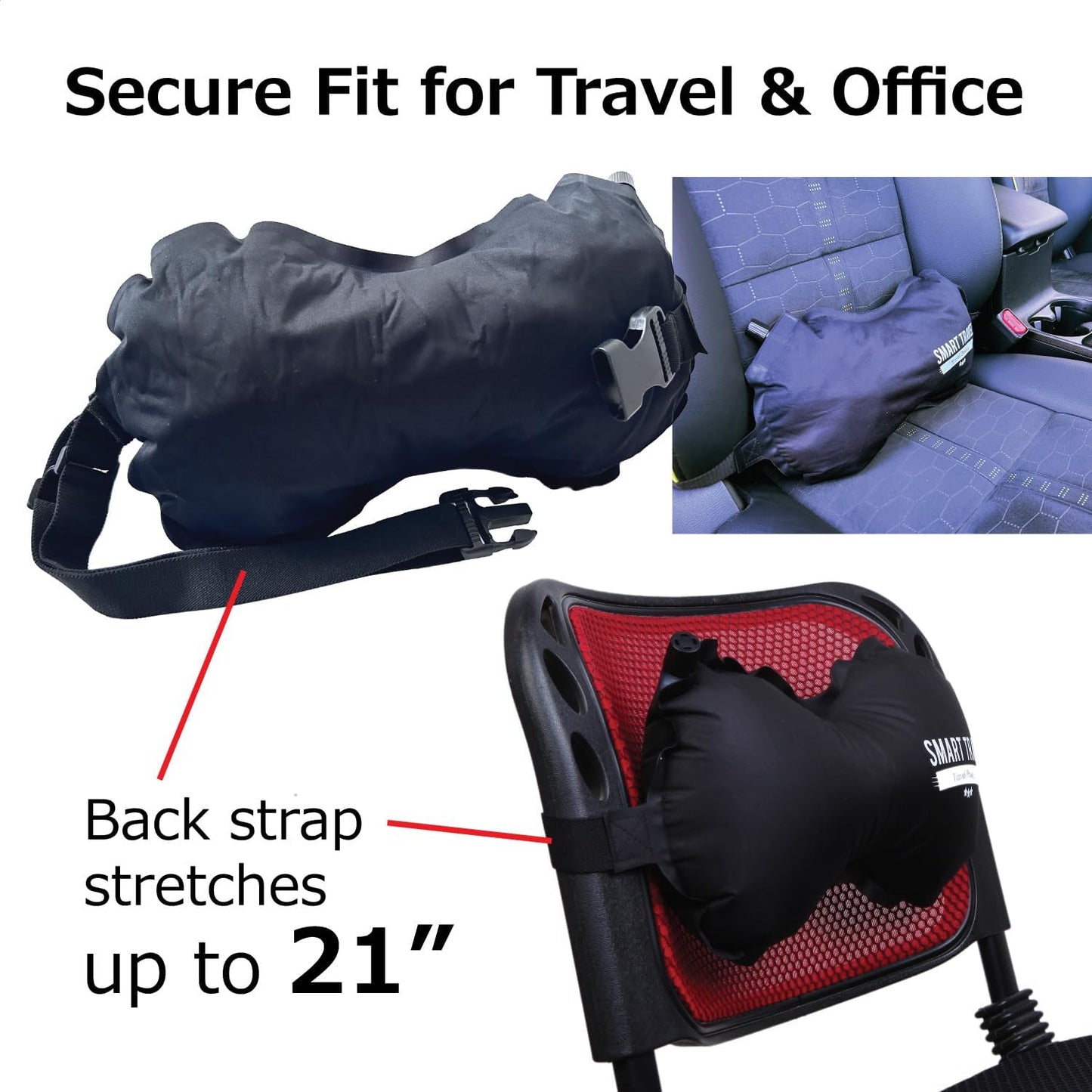 SmartTravel Travel Products Inflatable Travel Lumbar Pillow for Airplane Seat – Adjustable Lower Back Support Cushion for Long Flights