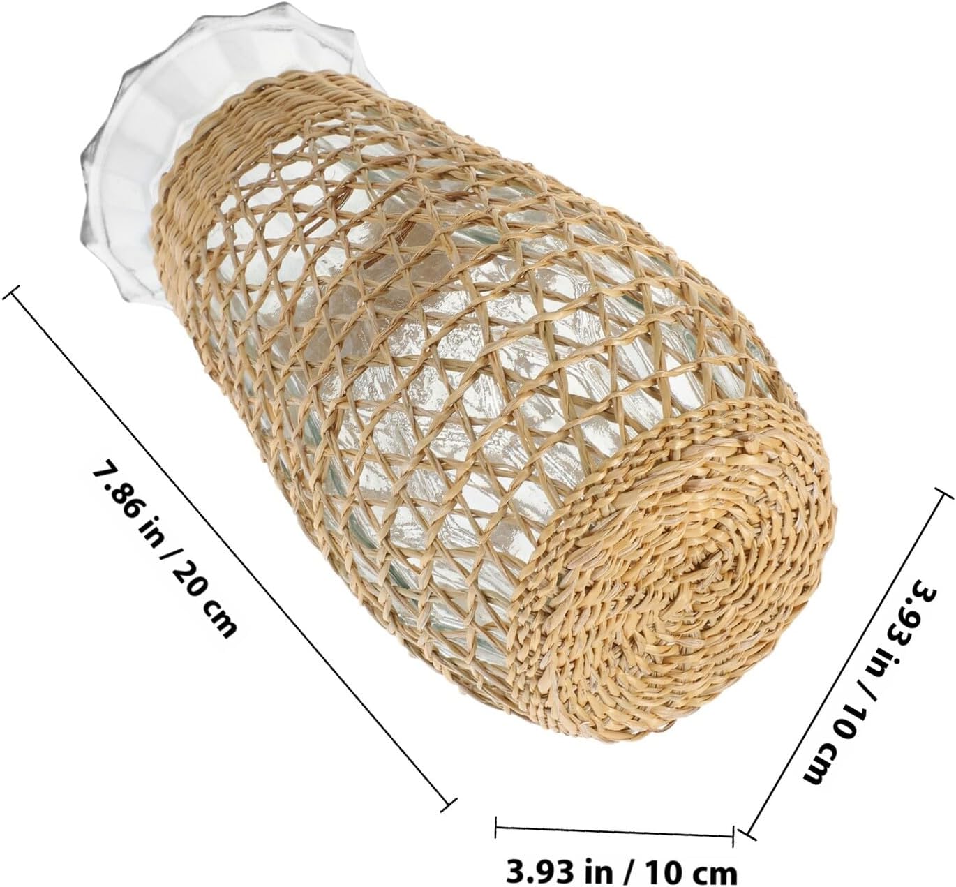 Woven Rattan Glass Vase Decorative Flower Pot for Dried and Fresh Plan