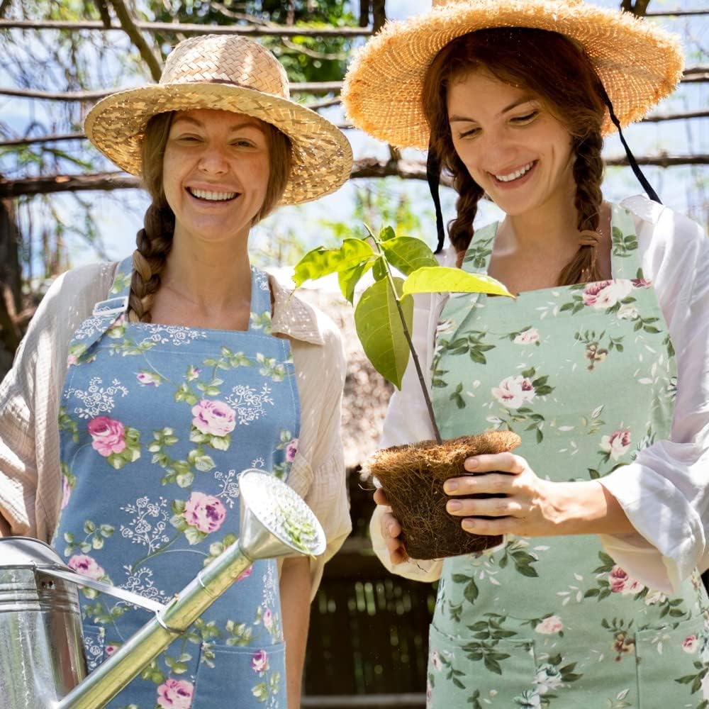 Kitchen Aprons for Women, 2 Pack Floral Aprons with 2 Pockets, Vintage
