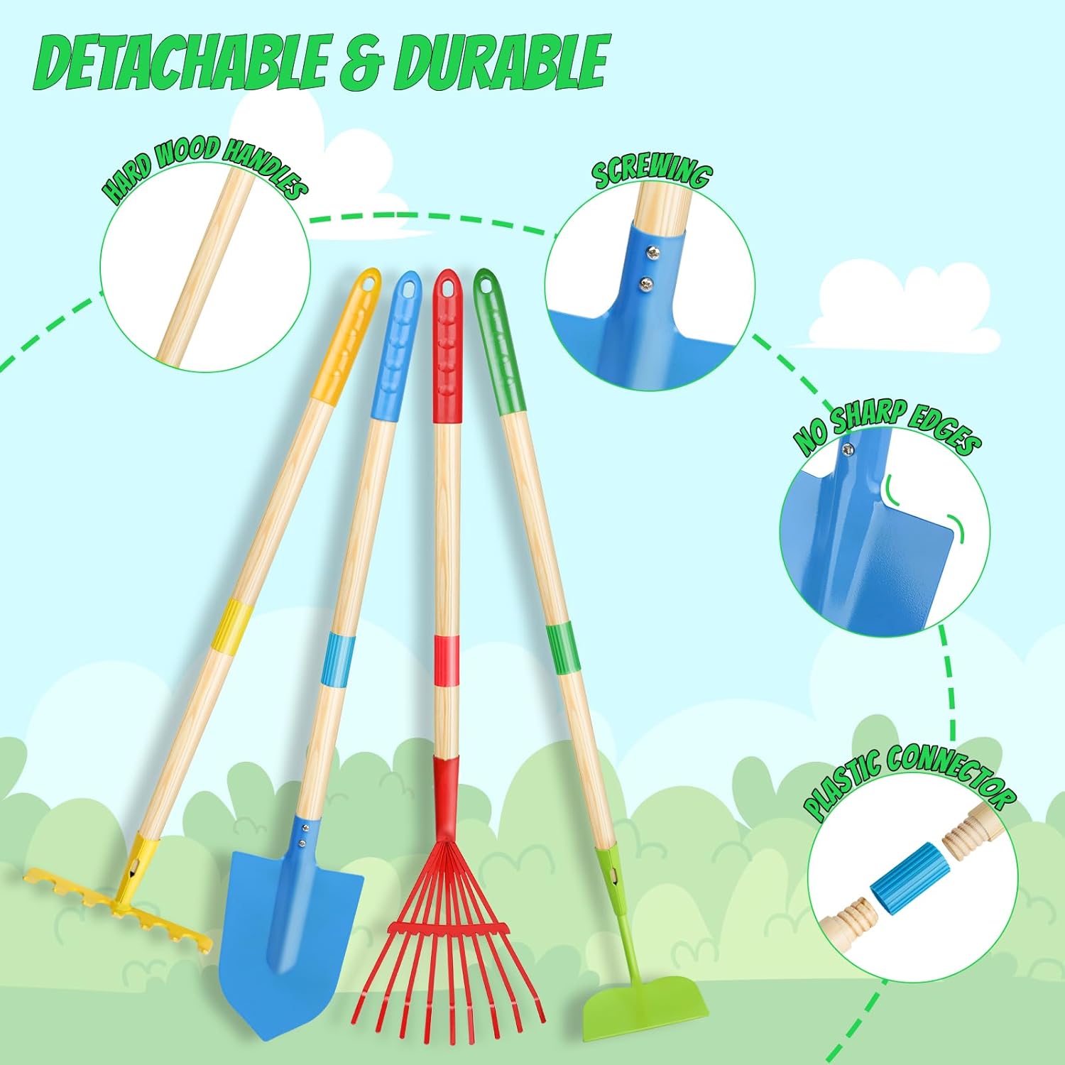 Magic4U Kids Gardening Tools Set, 22 Pcs Metal Garden Tools Toys with 