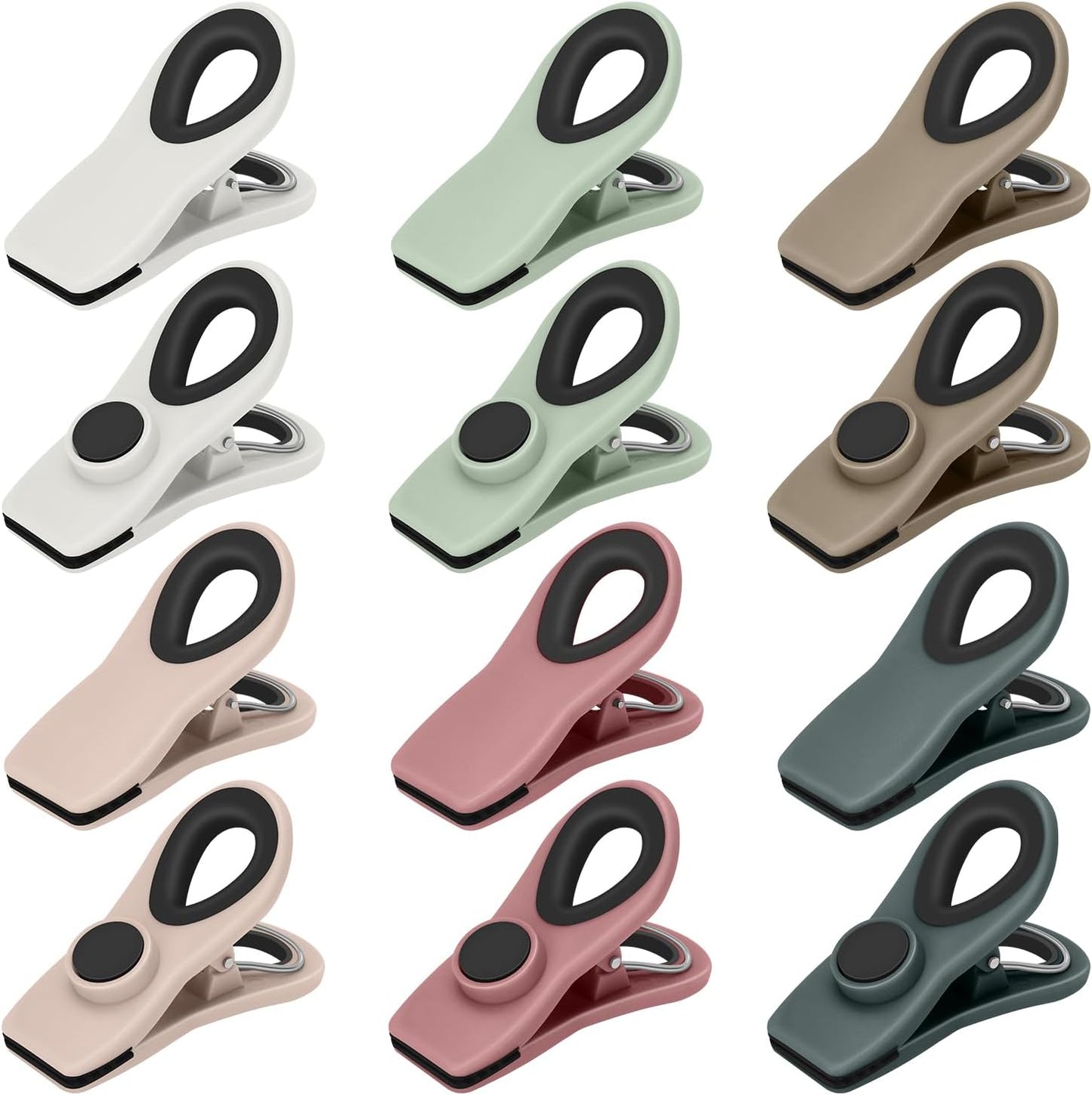 TACGEA Chip Clips, Magnetic Bag Clips with Air Tight Seal for Food Storage, 12 Pieces, Neutral Color