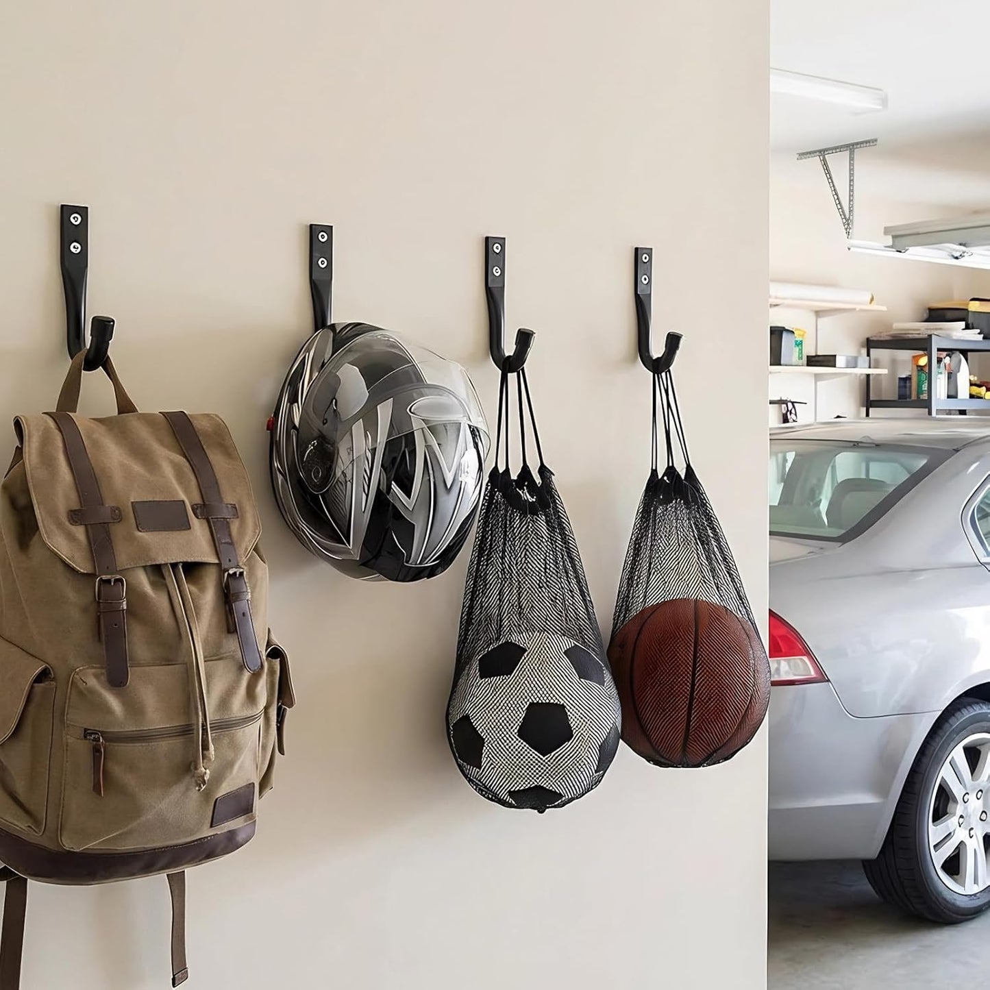6-Pack Heavy Duty Metal Wall Hooks,Industrial Garage Storage Hooks Large Utility Hook Garage Organizer, J Hooks,Garden Tools, Bicycles/Ladder Outdoor Use