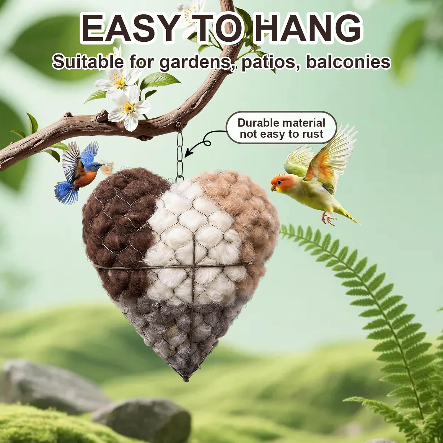 Handmade Alpaca Fiber Heart-Shaped Bird Nesting Material Holder | Wint
