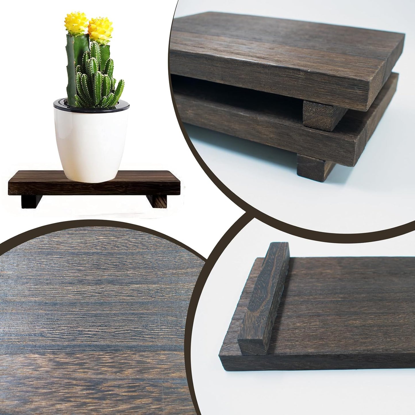 2 PCS Wood Pedestal Stand Risers for Decor, Small Wooden Tray Farmhouse Bathroom Decor for Soap Bottle Plant Makeup Candles Towels Jewelry, 9 x 5.9 x 1.57 Inch