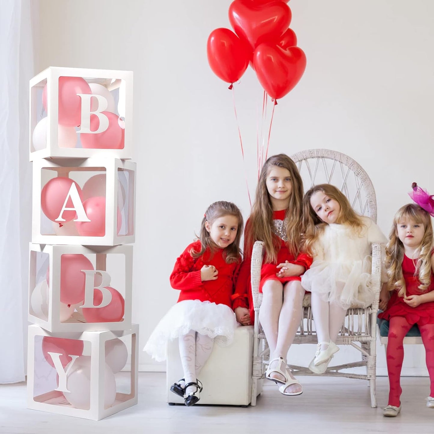 Baby Boxes with Letters, 4 Transparent Balloon for Gender Reveal Birth