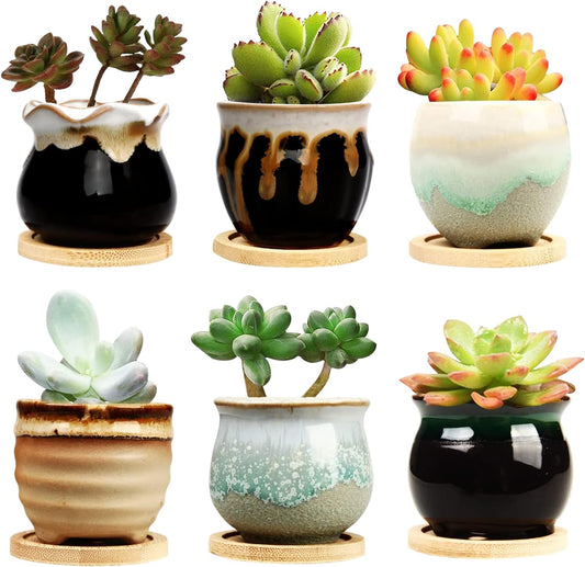 Brajttt 2.1 Inch Succulent Pot with Drainage,Planting/Flower Pots,Small Planter for Mini Plant Ceramic Flowing Glaze Base Serial Set with Holes