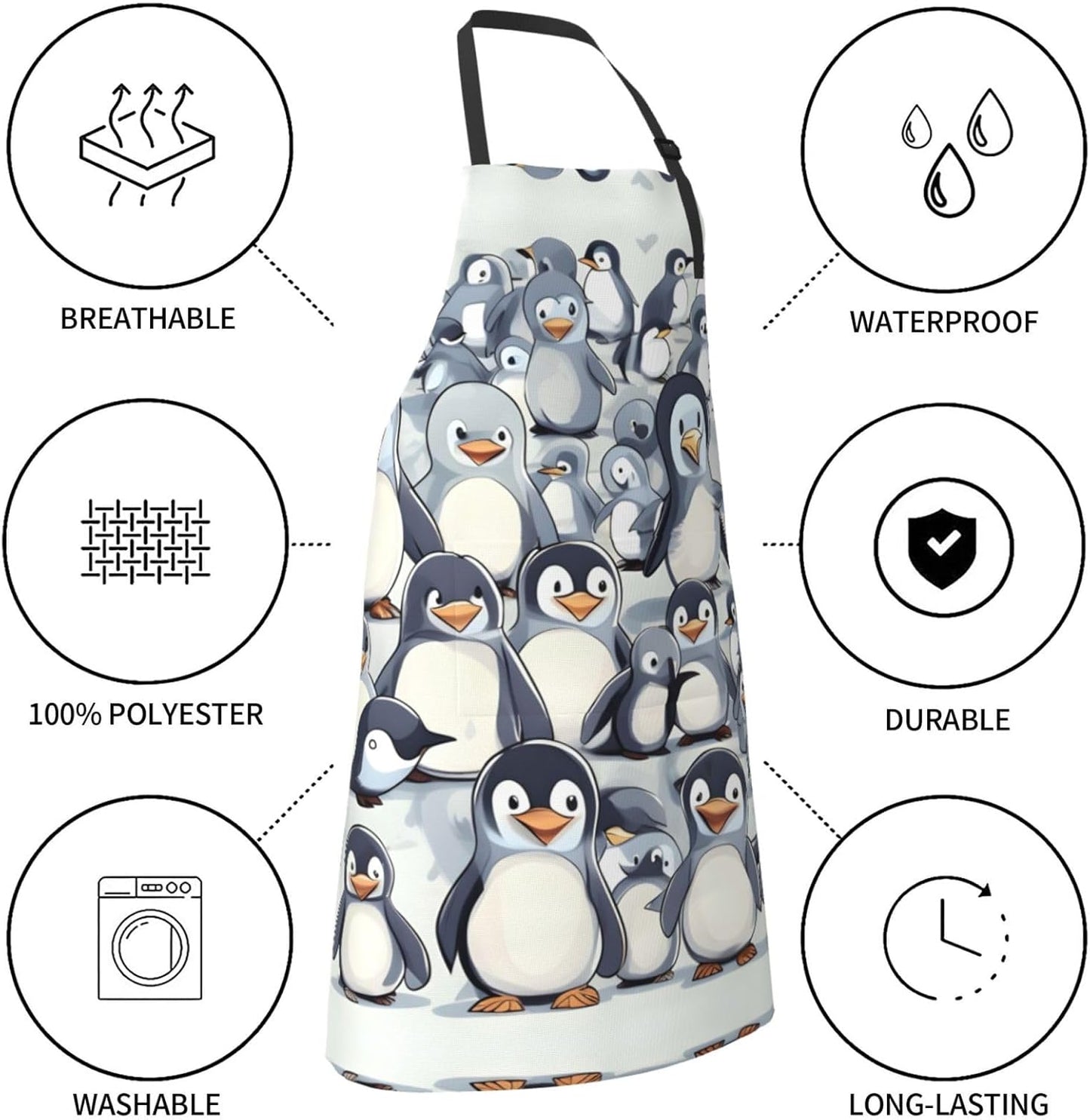 Cute Baby Penguins Sketch print Waterproof apron with pocket adjustable cooking apron for adult kitchen bibs to bake