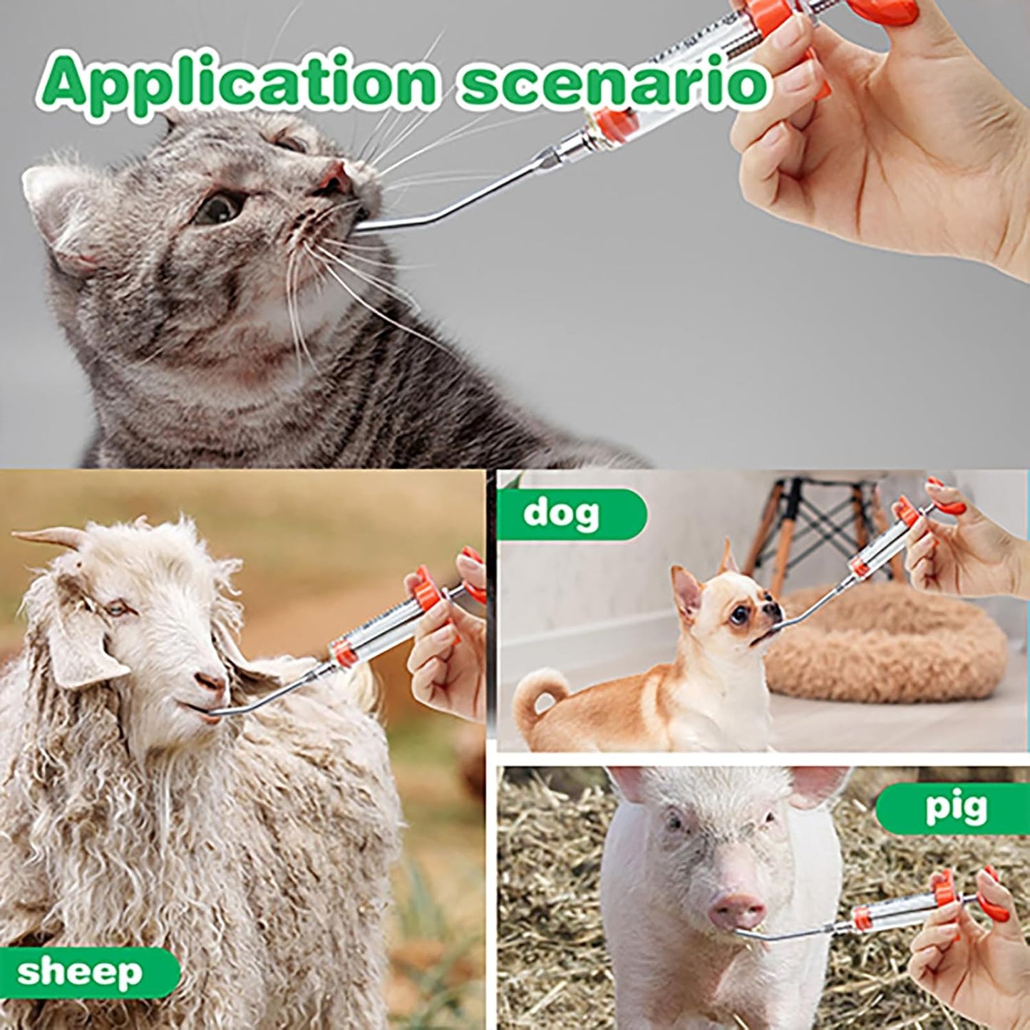 2 Pieces Goat Syringe with 4 Drench Nozzle Adjustable Dosage ,Reusable