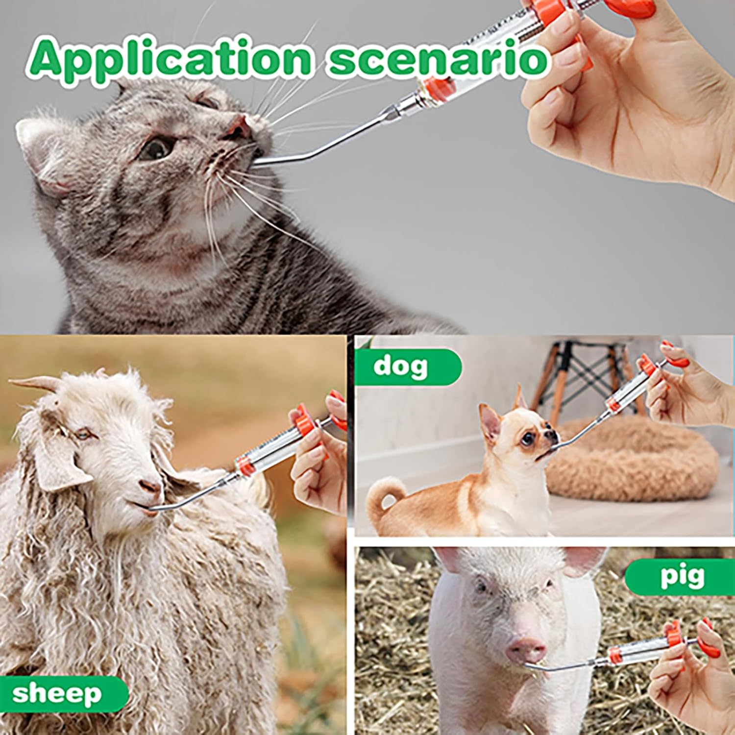 2 Pieces Goat Syringe with 4 Drench Nozzle Adjustable Dosage ,Reusable